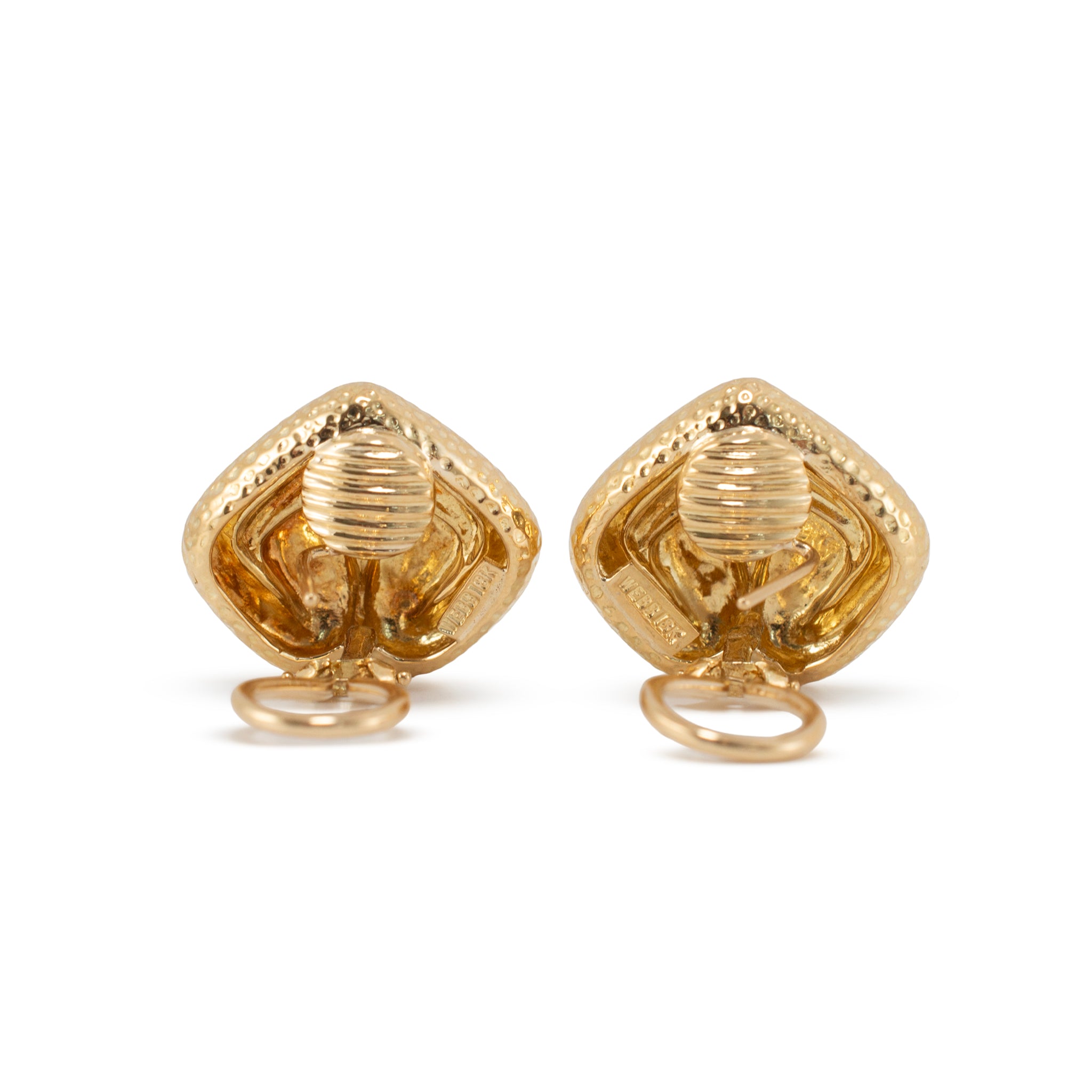 Vintage David Webb 18K Yellow Gold Hammered Clip on Earrings