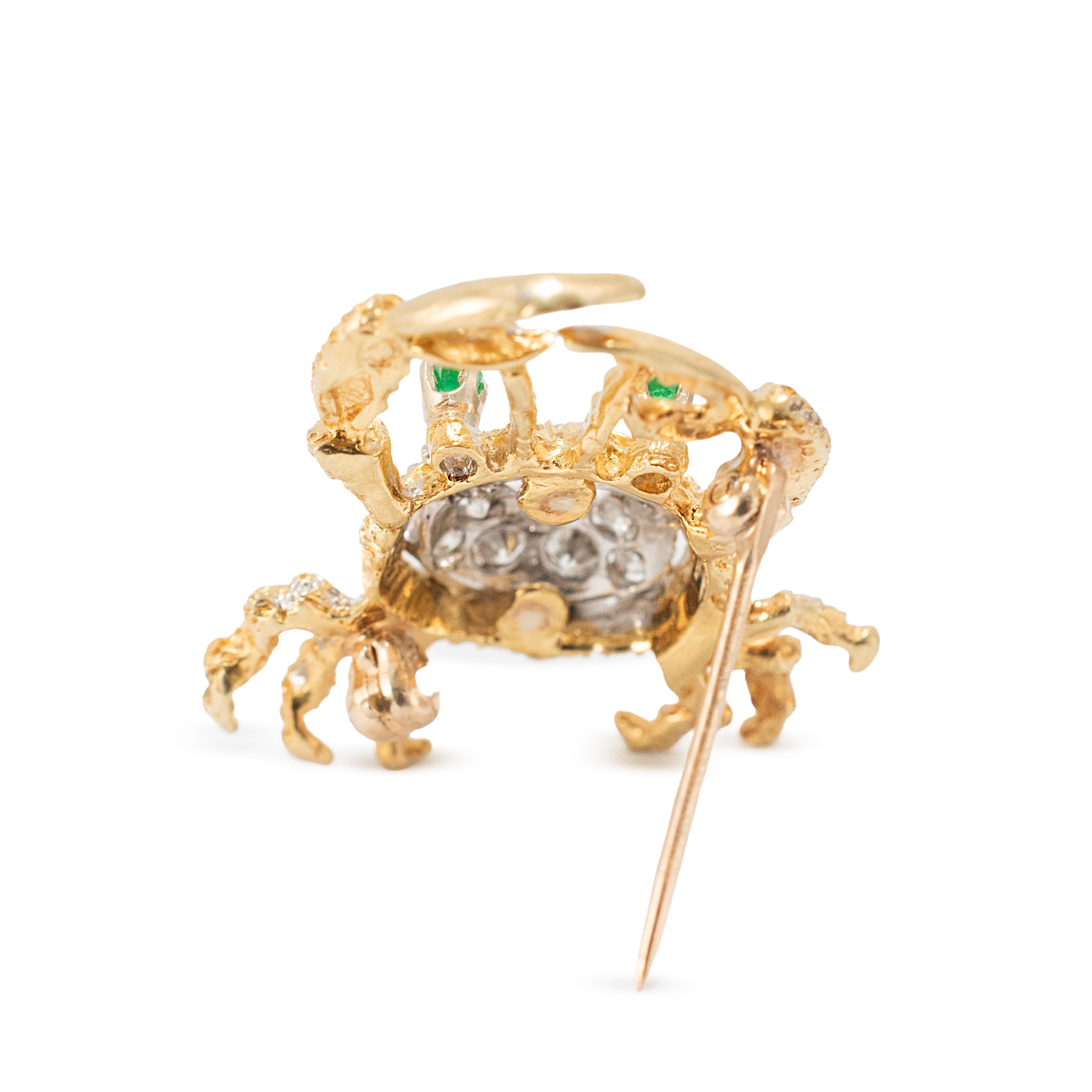 Vintage Herbert Rosenthal 18K Gold 0.57ctw Diamond Emerald Eyes Crab PIN Brooch