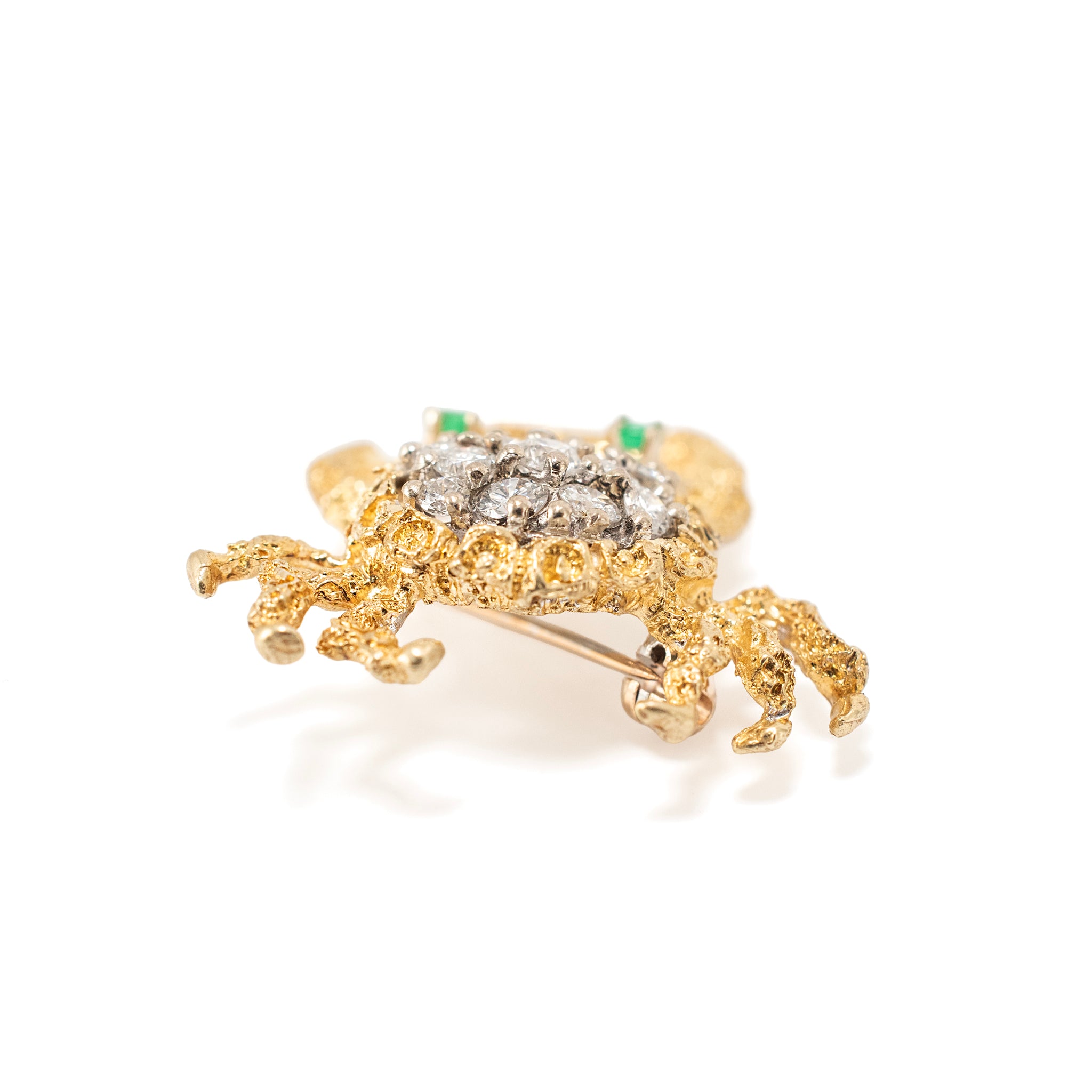 Vintage Herbert Rosenthal 18K Gold 0.57ctw Diamond Emerald Eyes Crab PIN Brooch