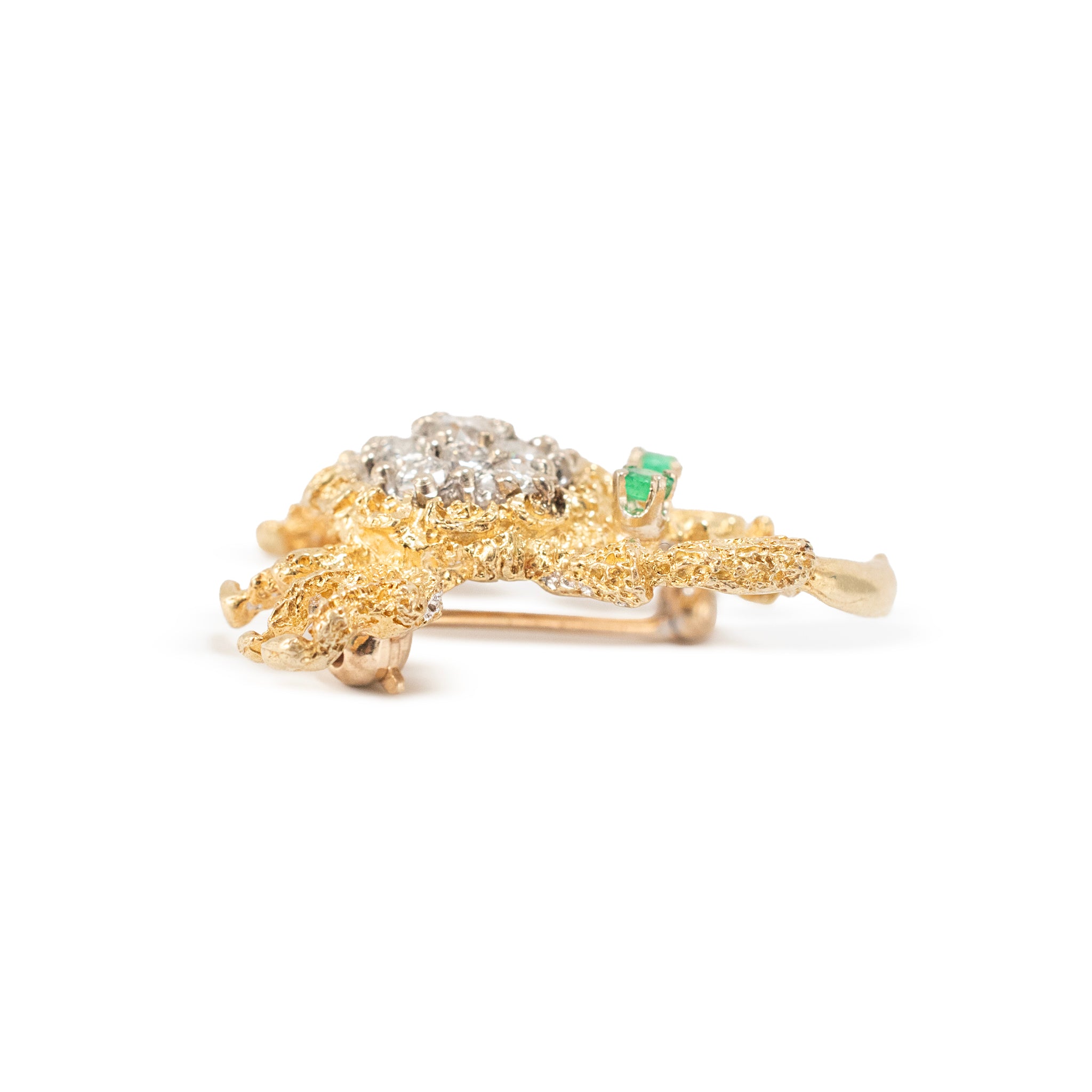 Vintage Herbert Rosenthal 18K Gold 0.57ctw Diamond Emerald Eyes Crab PIN Brooch