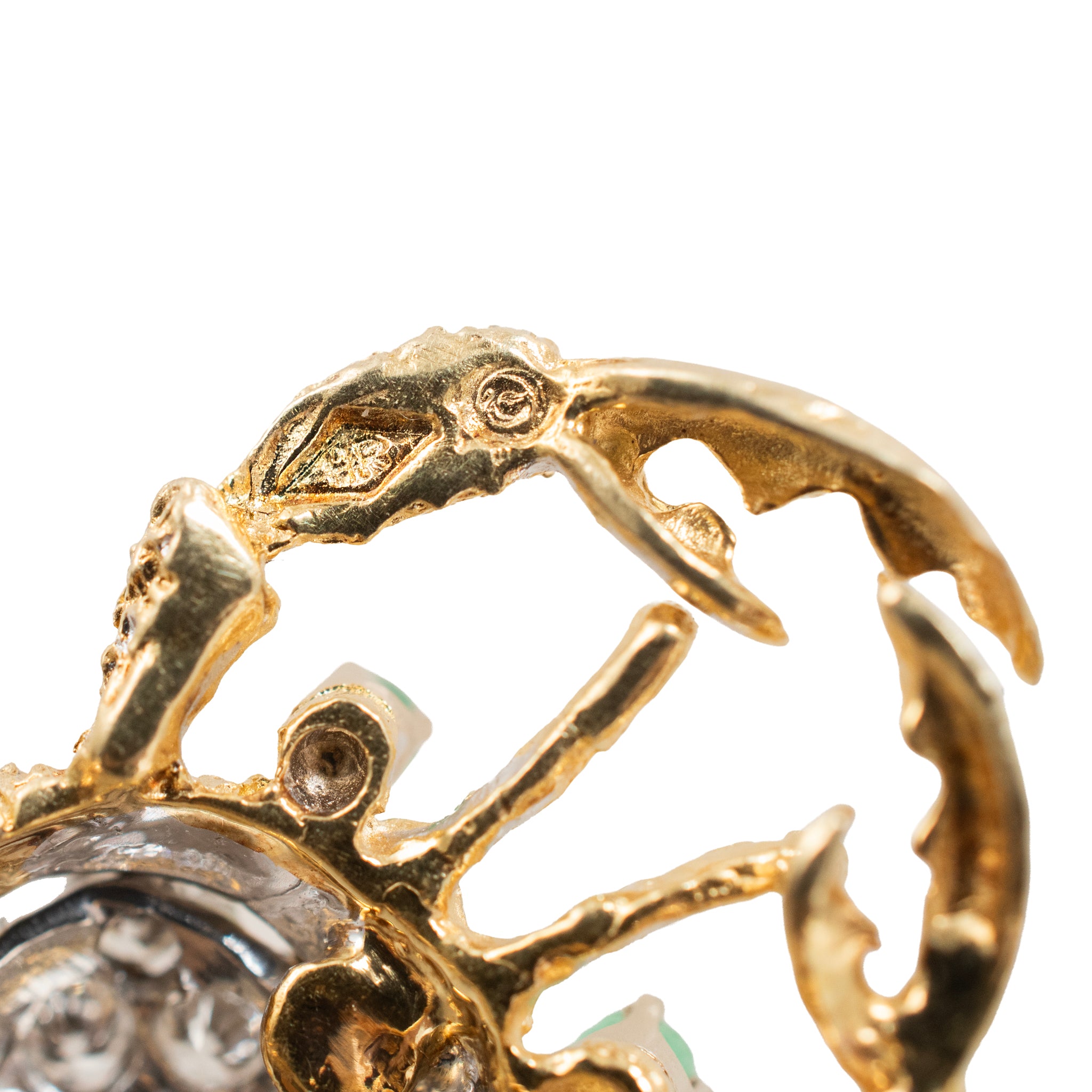 Vintage Herbert Rosenthal 18K Gold 0.57ctw Diamond Emerald Eyes Crab PIN Brooch