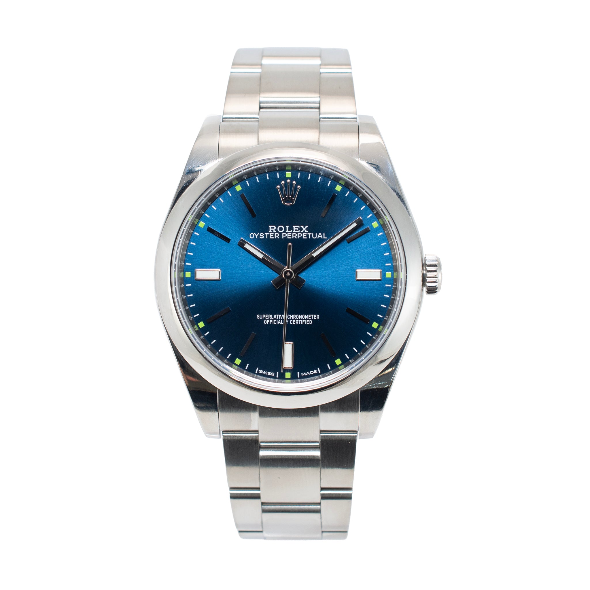 2018 Rolex Oyster Perpetual 39MM 114300 Blue Dial Oyster Stainless Steel Watch