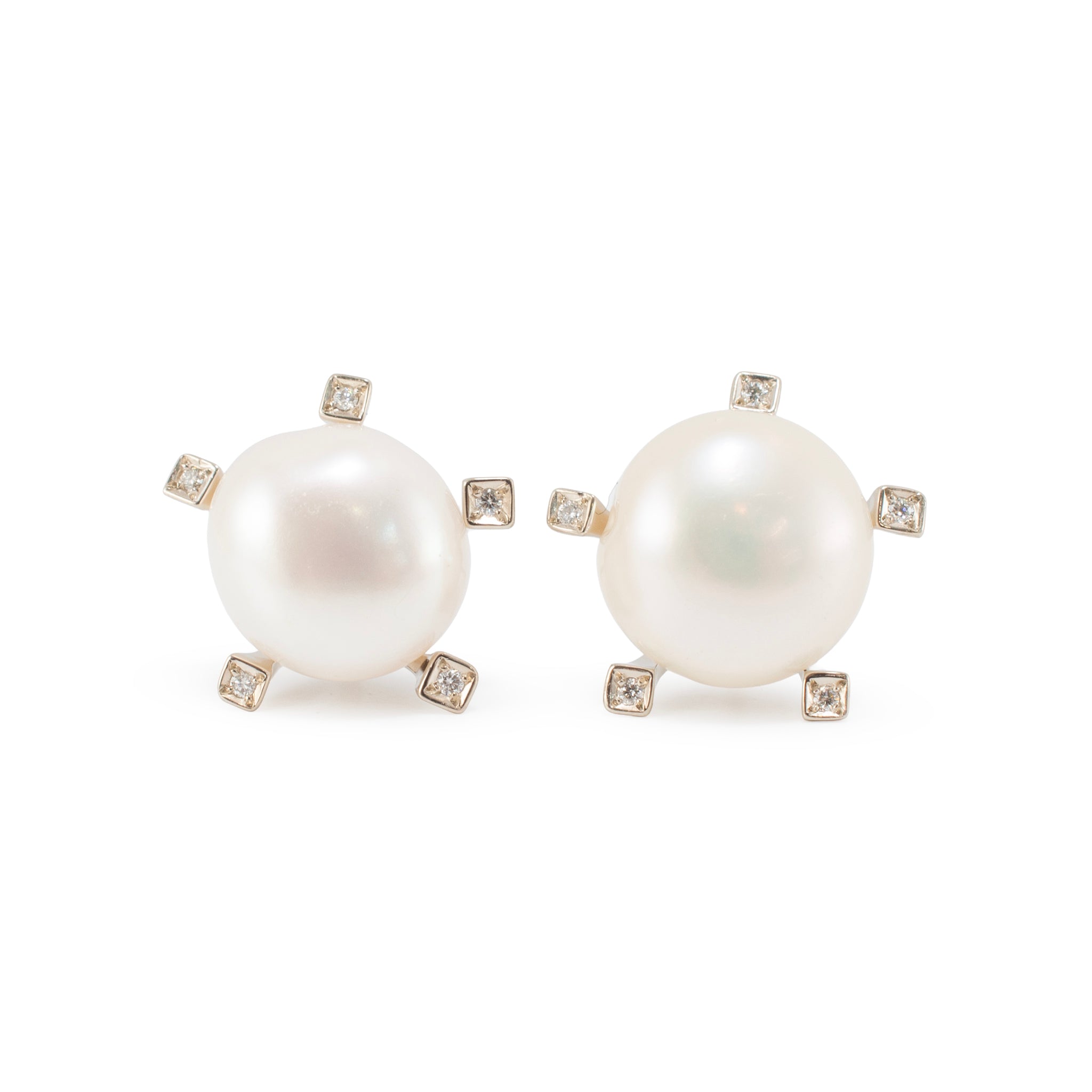 H.Stern Pérolas 18K Noble Gold Rose Pink Gold Diamond Pearl Stud Earrings