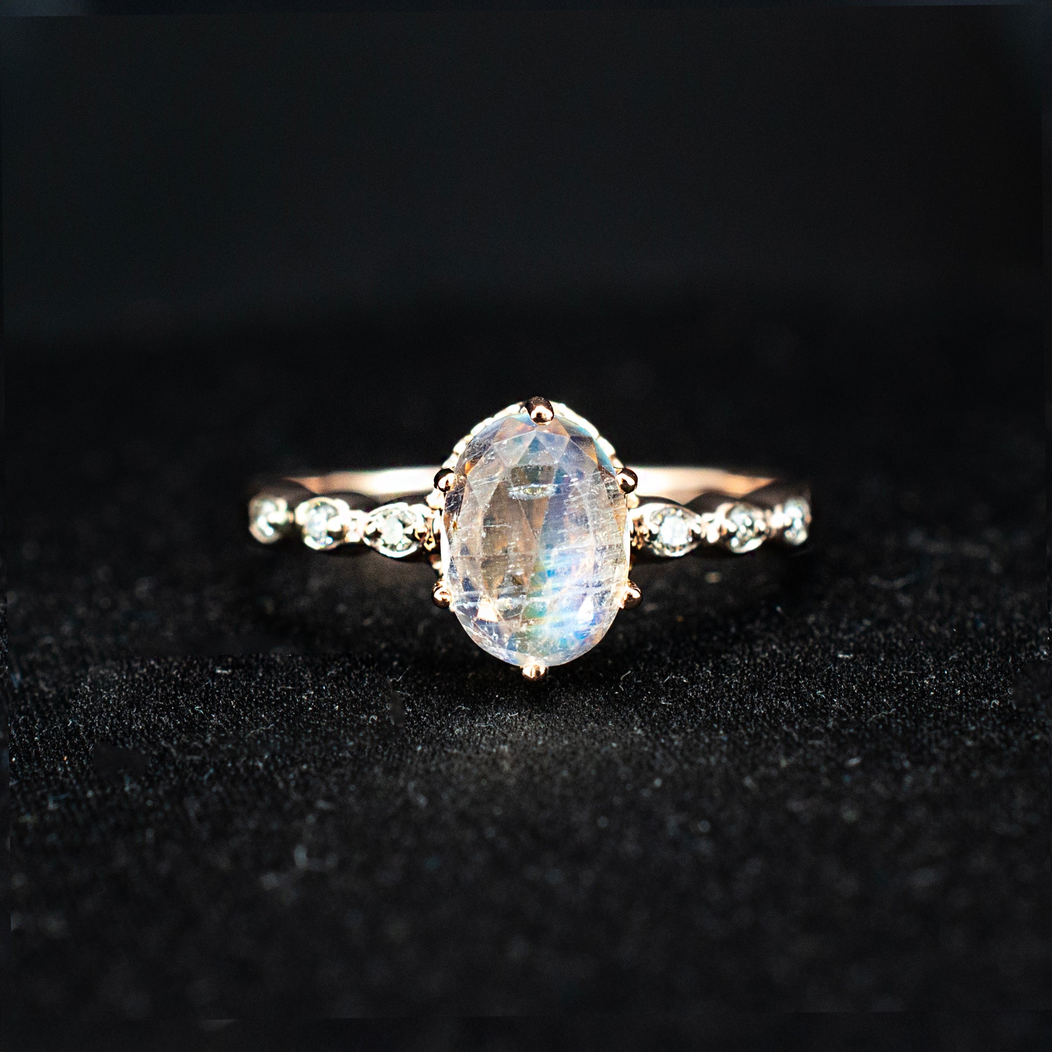 14K Rose 2.84G 0.08ct Vintage Cocktail Jewelry Ring Moonstone W/D 7"