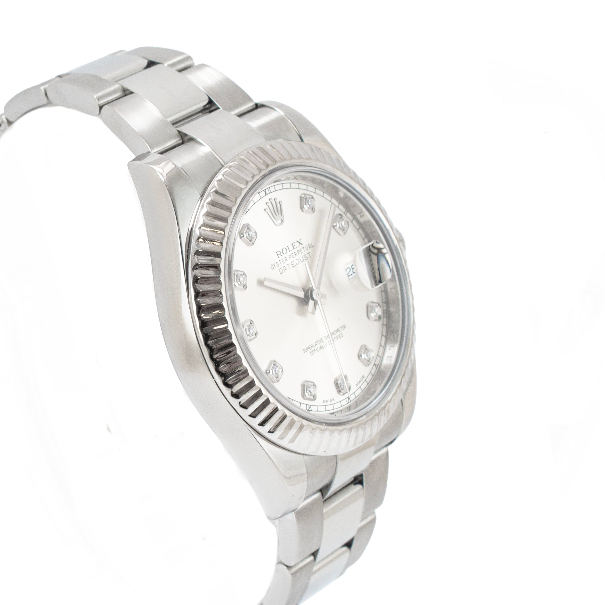 Rolex Datejust 41MM 116334 Fluted Oyster Silver Diamond Dial Steel Watch