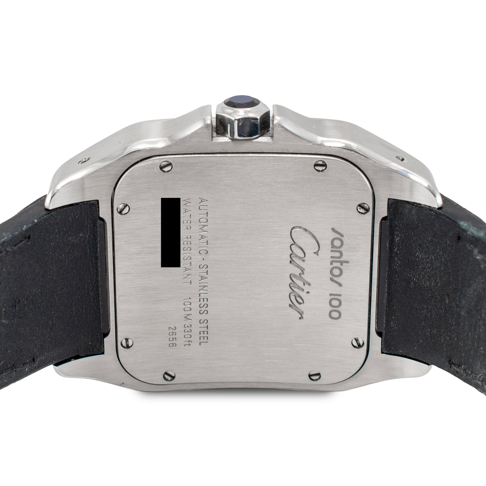 Cartier Santos 100 38MM X 51MM 2656 XL Roman Black Leather Stainless Steel Watch