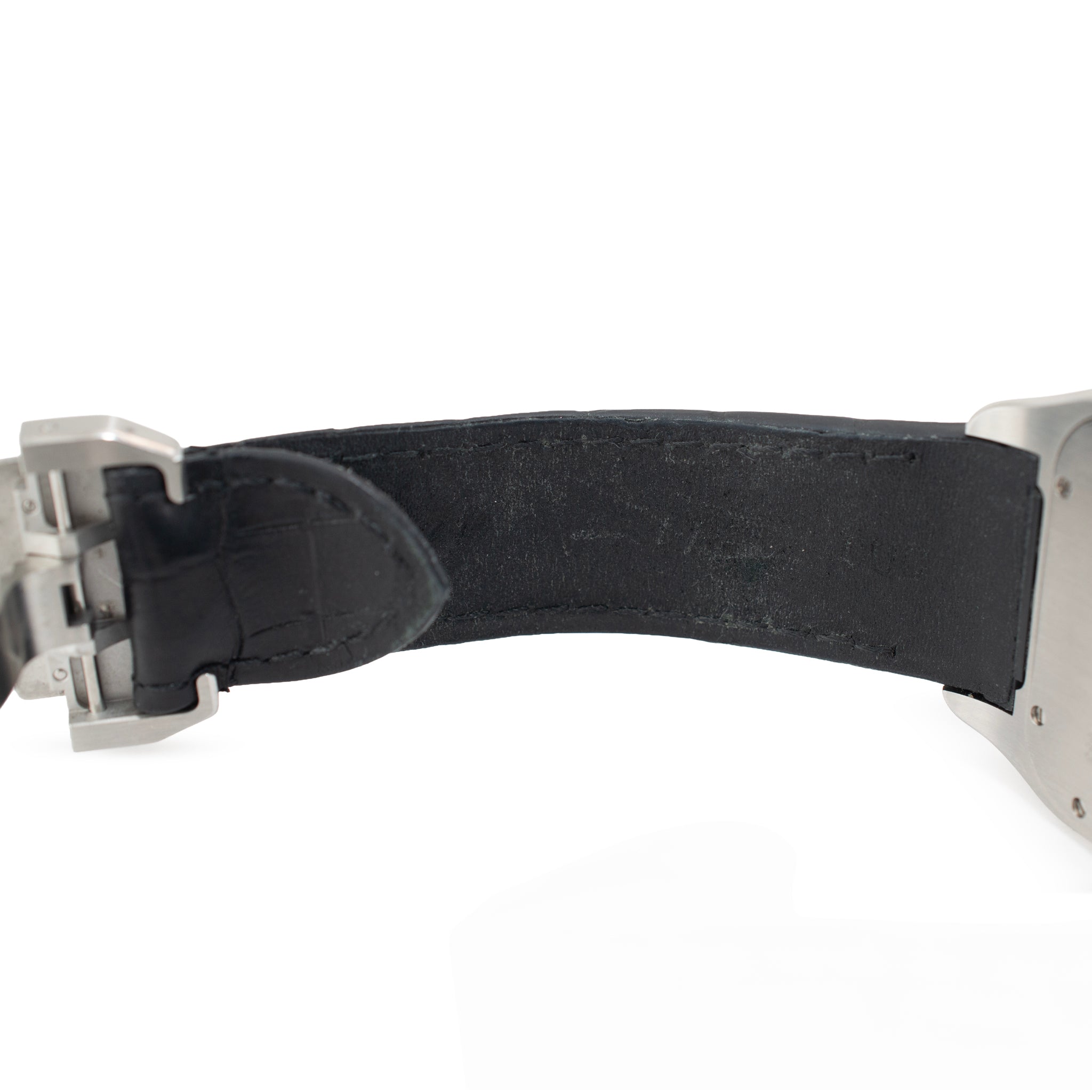 Cartier Santos 100 38MM X 51MM 2656 XL Roman Black Leather Stainless Steel Watch