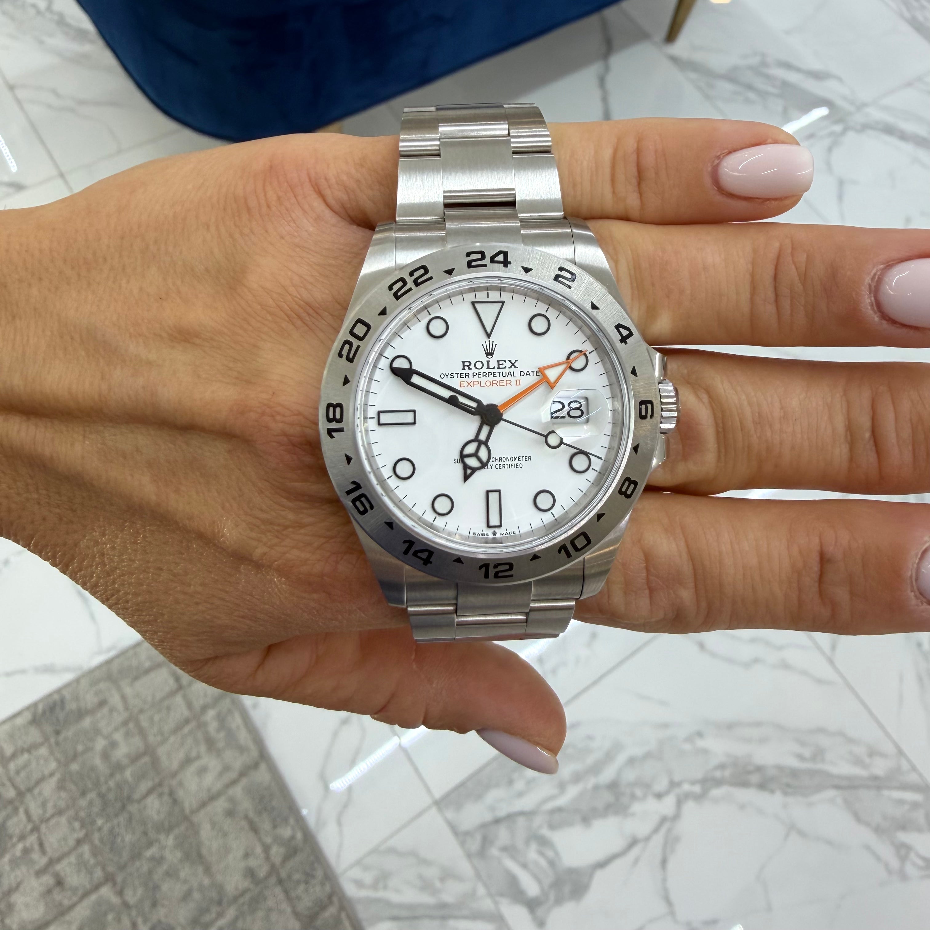 2025 Rolex Explorer II 42MM 226570 White Orange Polar Dial Oyster Steel Watch