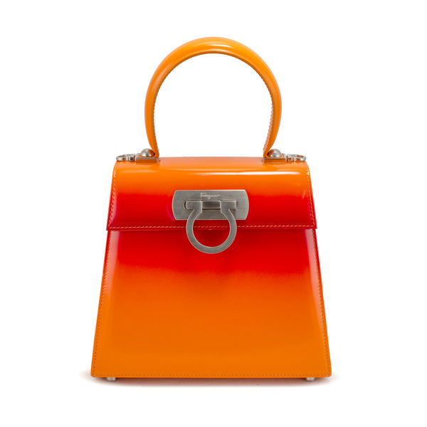 Salvatore Ferragamo Iconic Top Handle 212193 Leather Airbrush Orange B