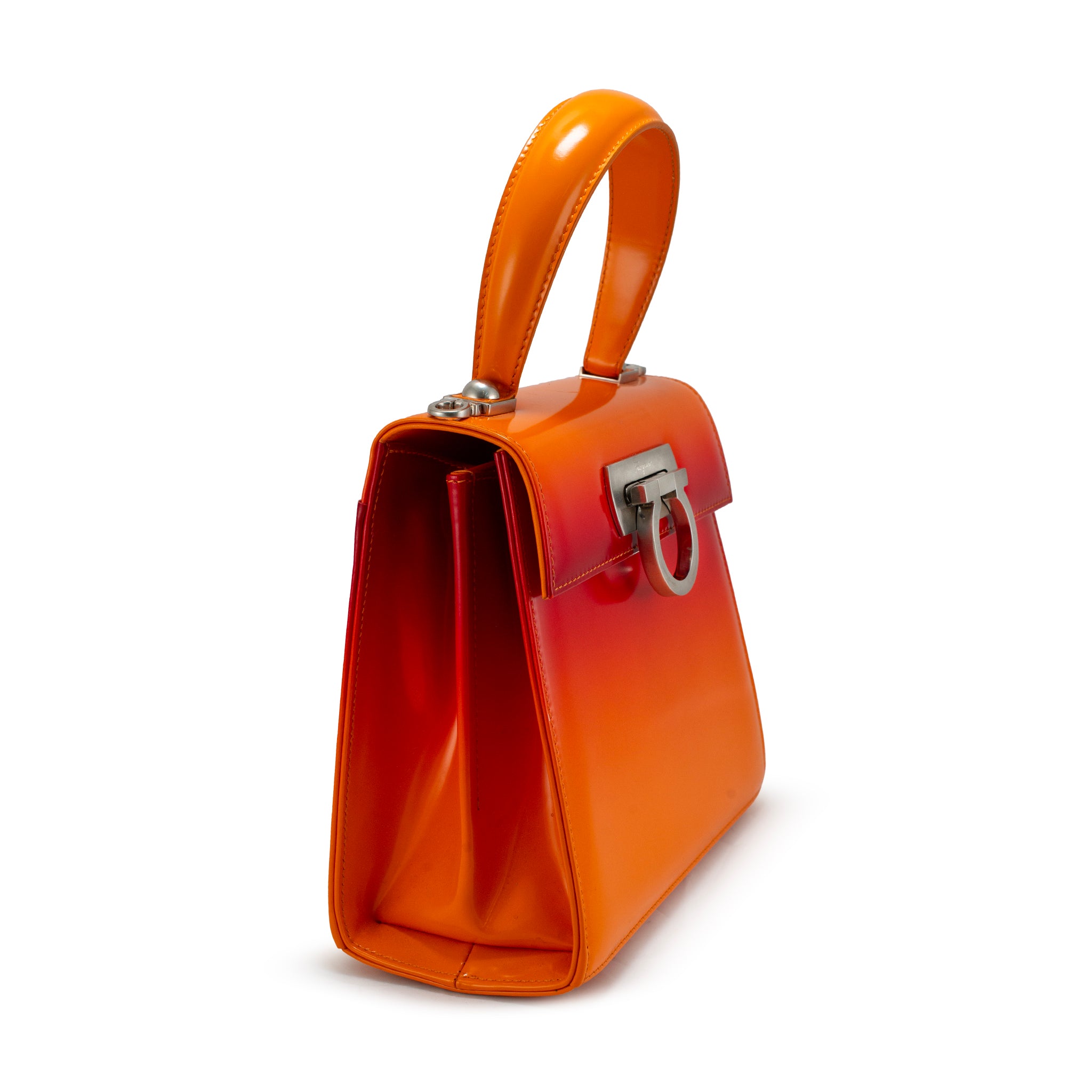Salvatore Ferragamo Iconic Top Handle 212193 Leather Airbrush Orange B