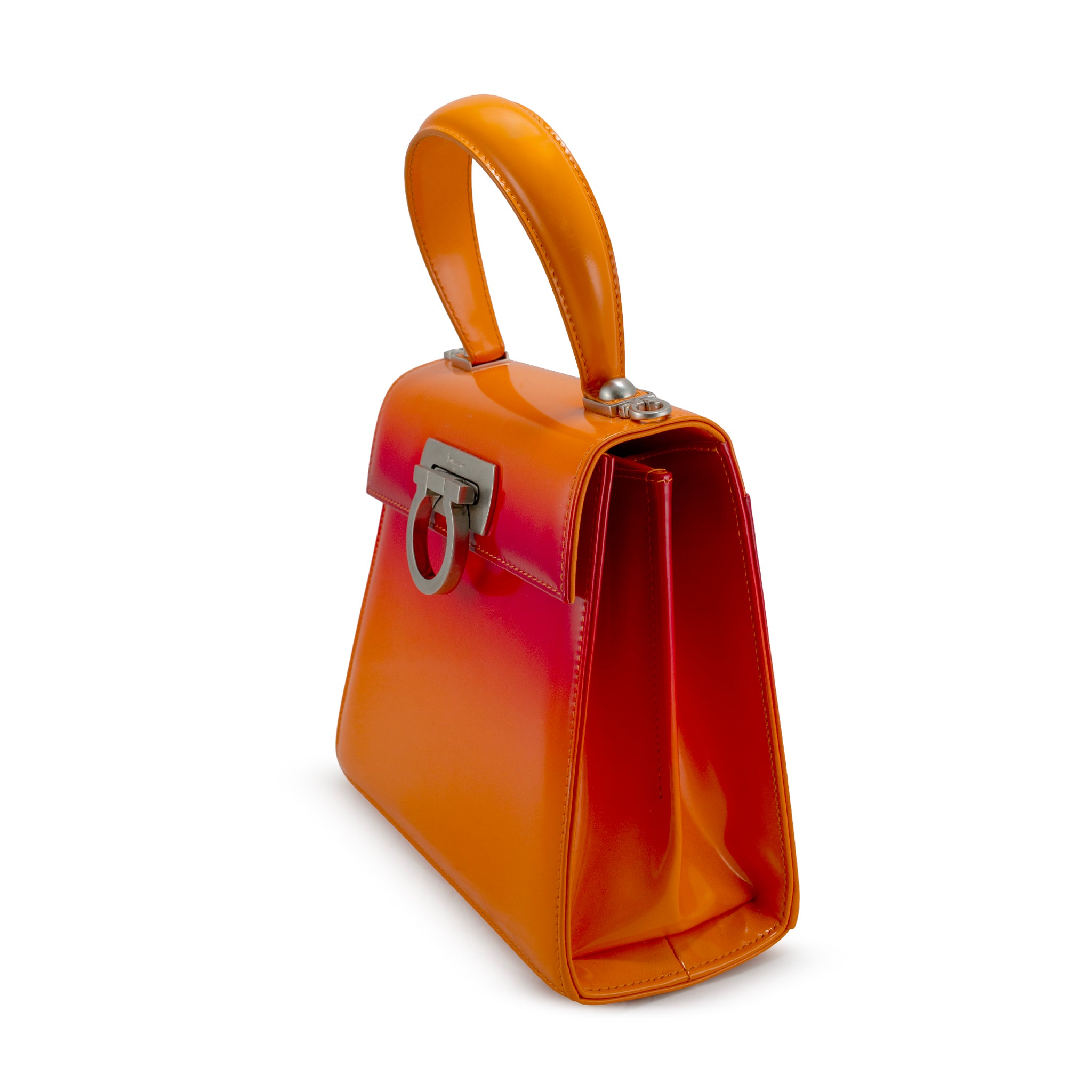 Salvatore Ferragamo Iconic Top Handle 212193 Leather Airbrush Orange Bag