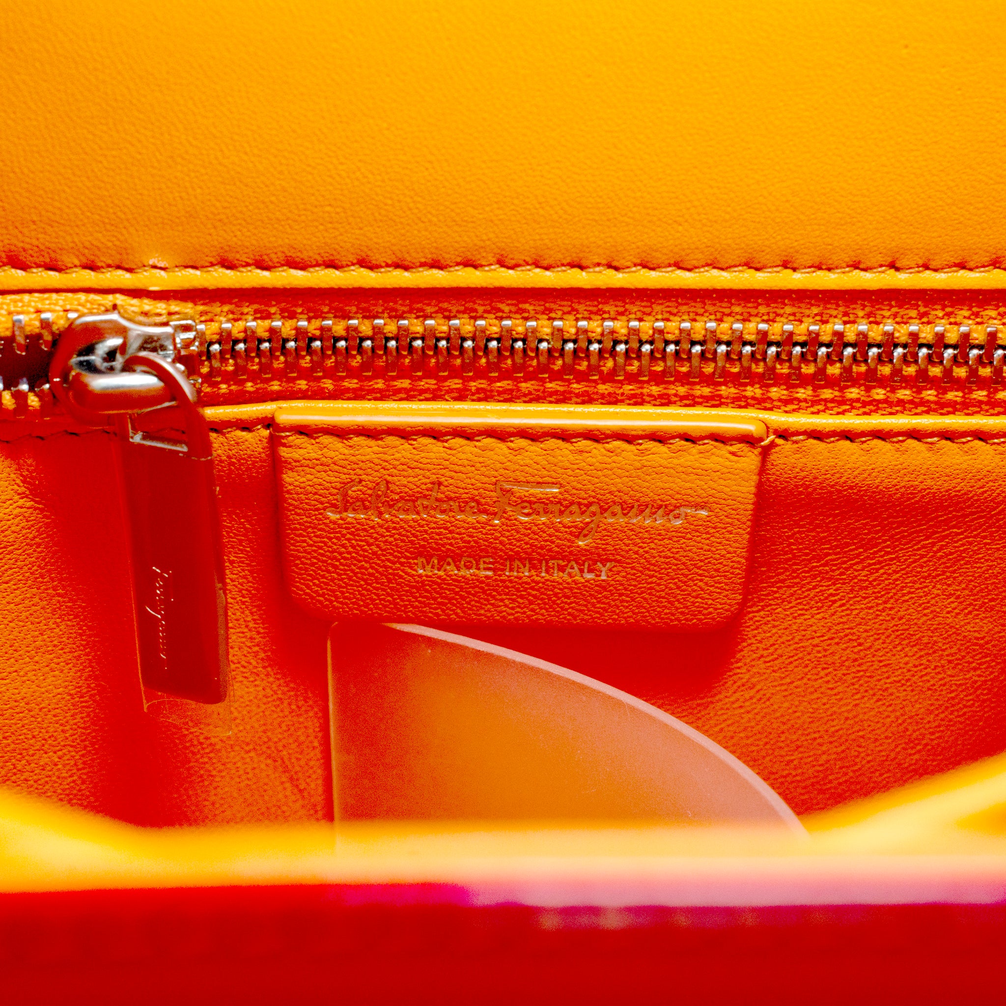 Salvatore Ferragamo Iconic Top Handle 212193 Leather Airbrush Orange Bag