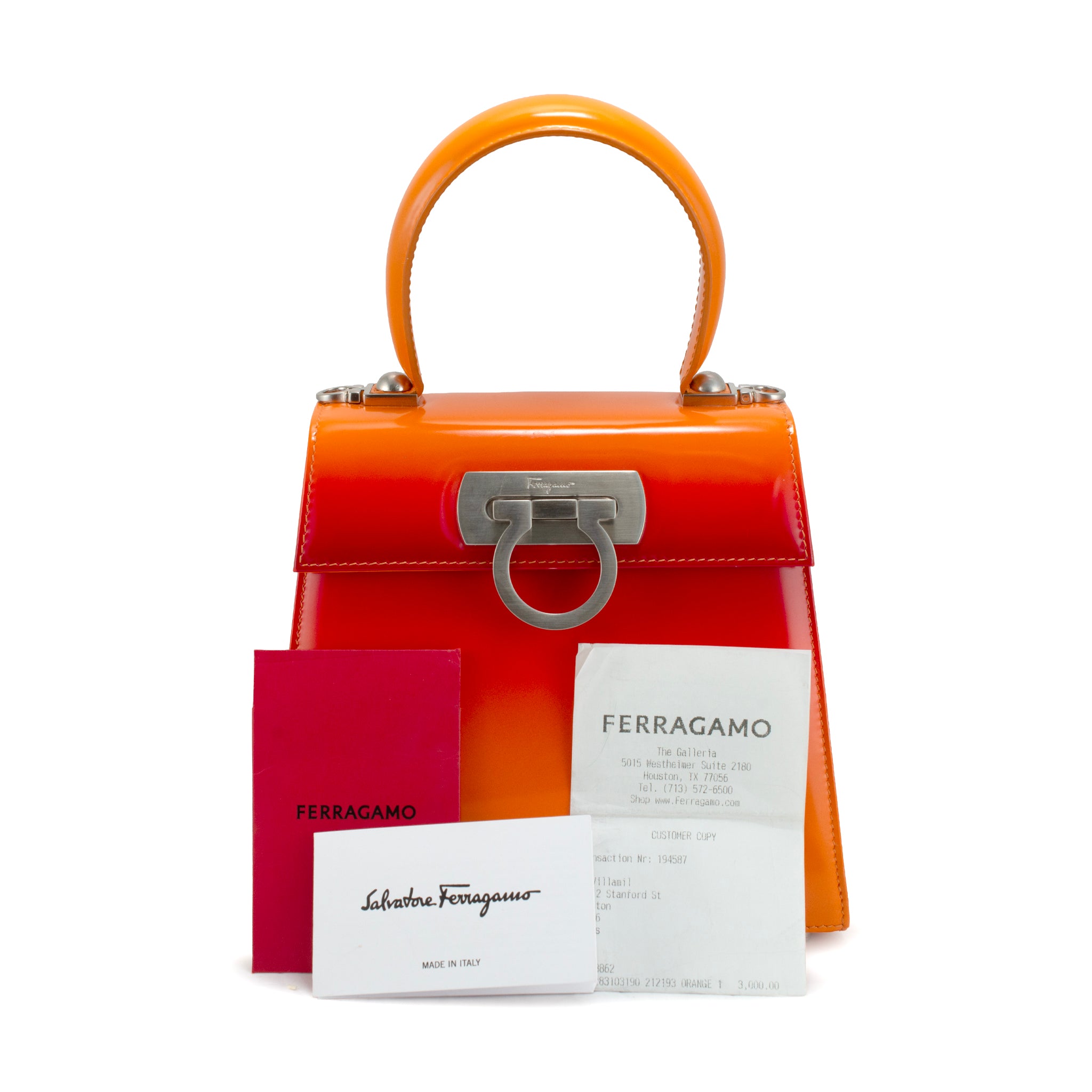 Salvatore Ferragamo Iconic Top Handle 212193 Leather Airbrush Orange Bag