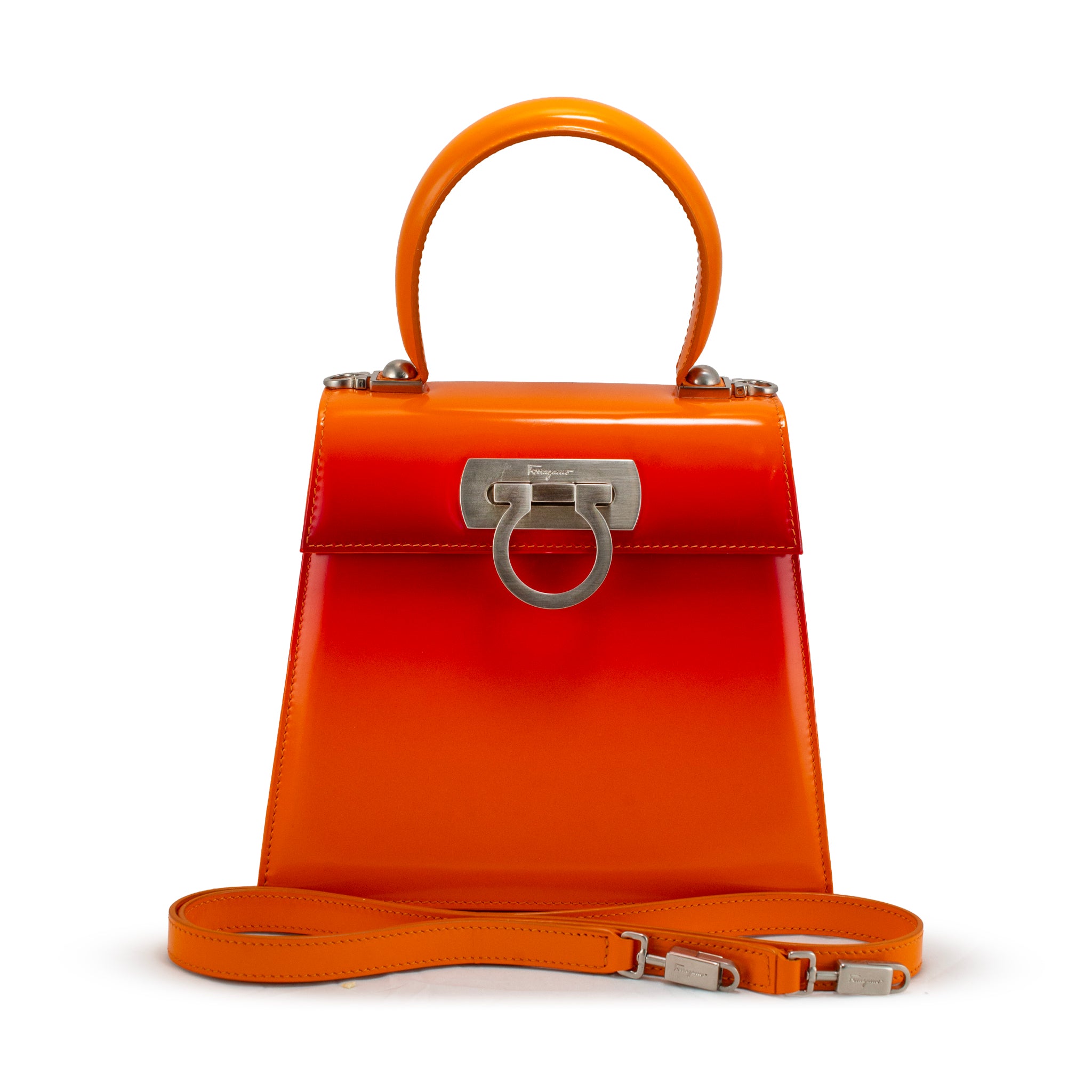 Salvatore Ferragamo Iconic Top Handle 212193 Leather Airbrush Orange Bag