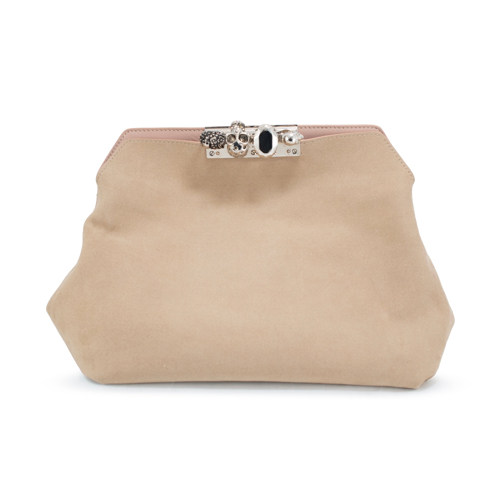 Alexander McQueen Rose Pink Skull Jewel Four-Ring Soft Leather Clutch Bag