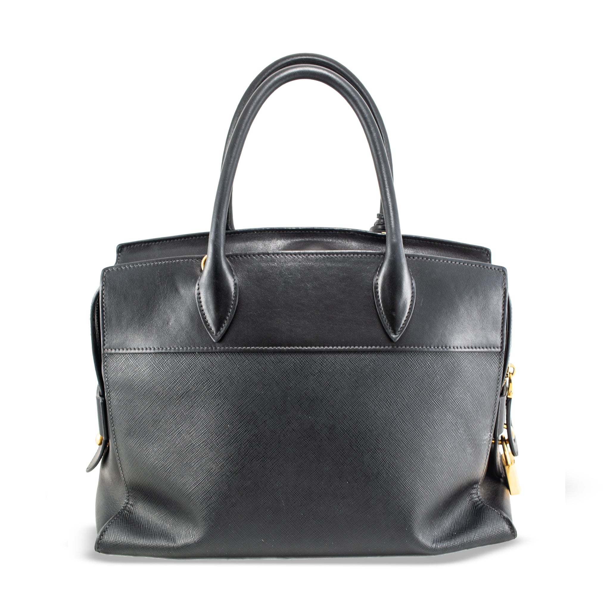 Prada Saffiano City Black Gold Hardware Leather Structured Tote Bag