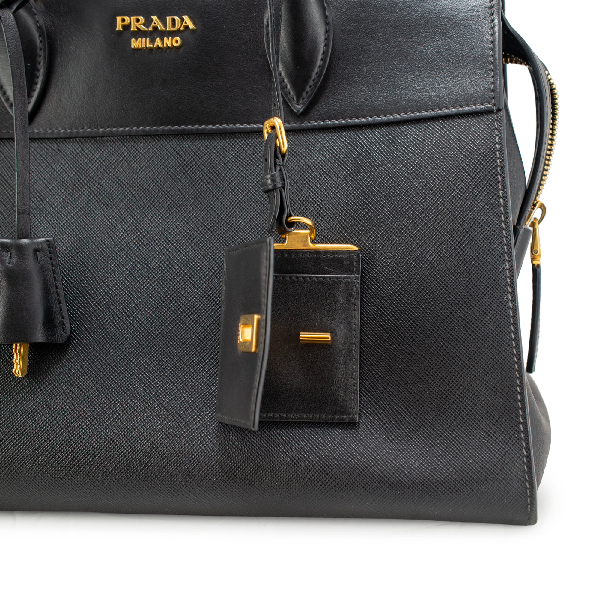 プラダ　鞄 Prada Saffiano City Black Gold Hardware Leather Structured Tote Bag