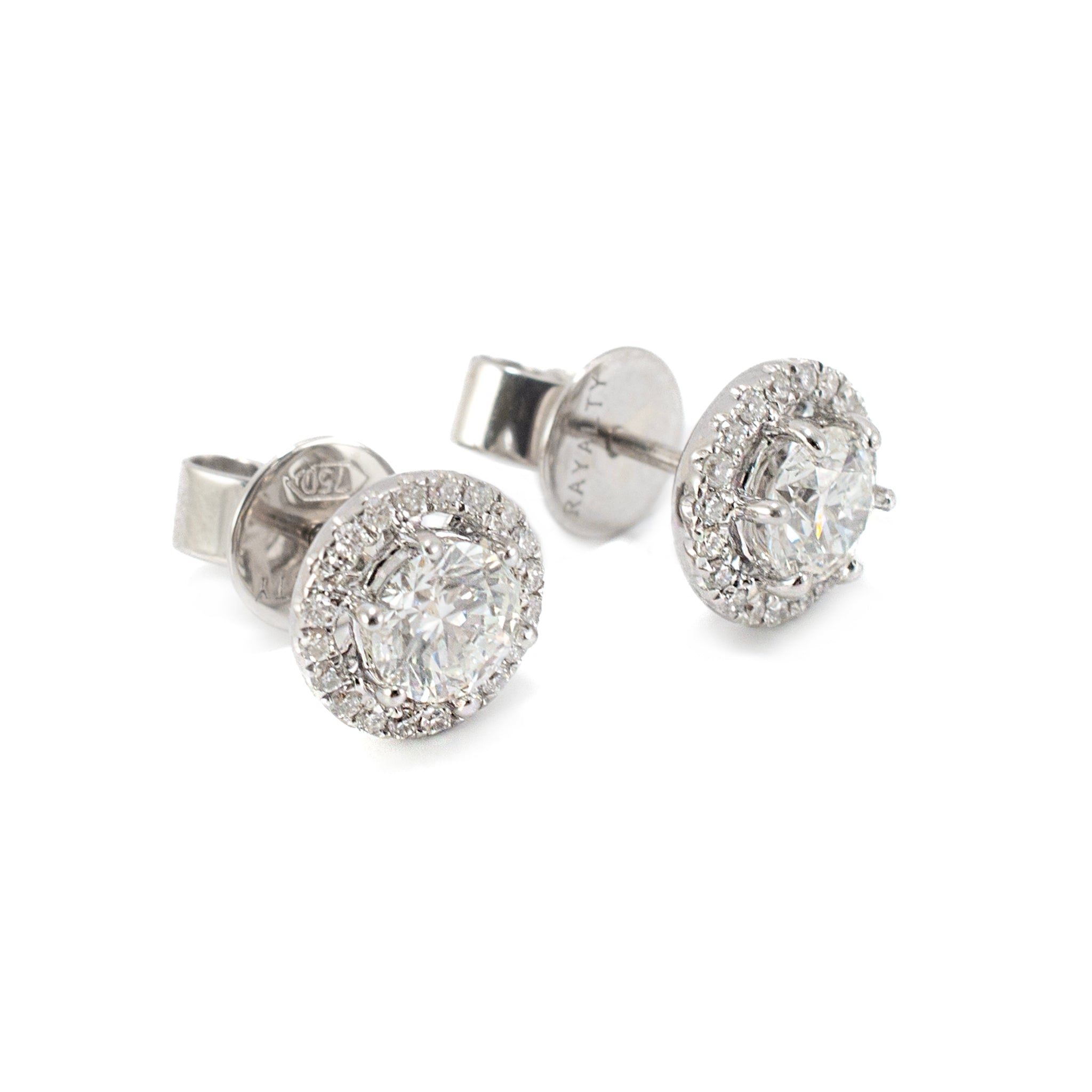 Unisex 18K White Gold GIA 1.21ctw Round Brilliant Cut Diamond Halo Stud Earrings