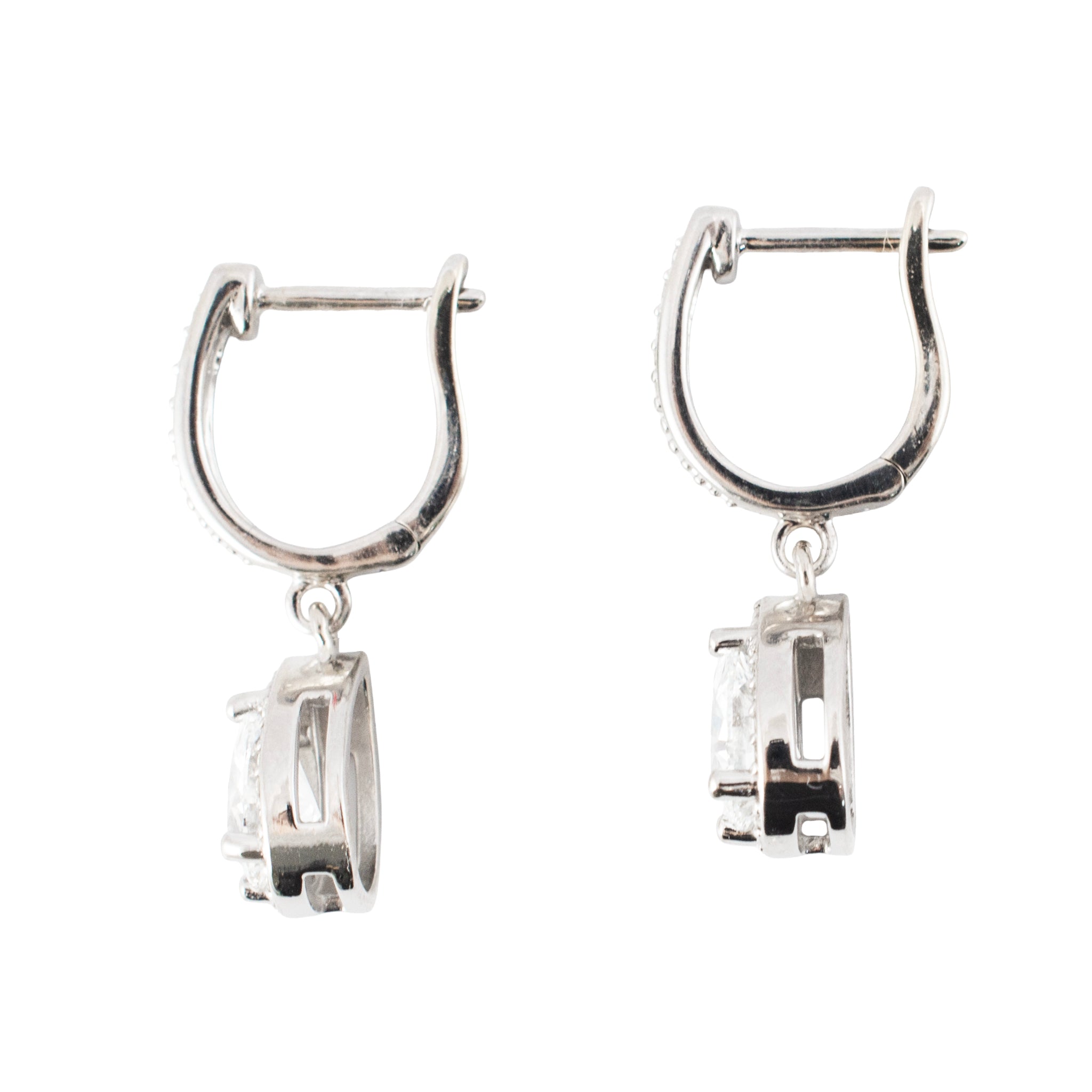 14K White Gold 1.64ctw Gia Pear Shape Halo Diamond Drop Dangle Earrings