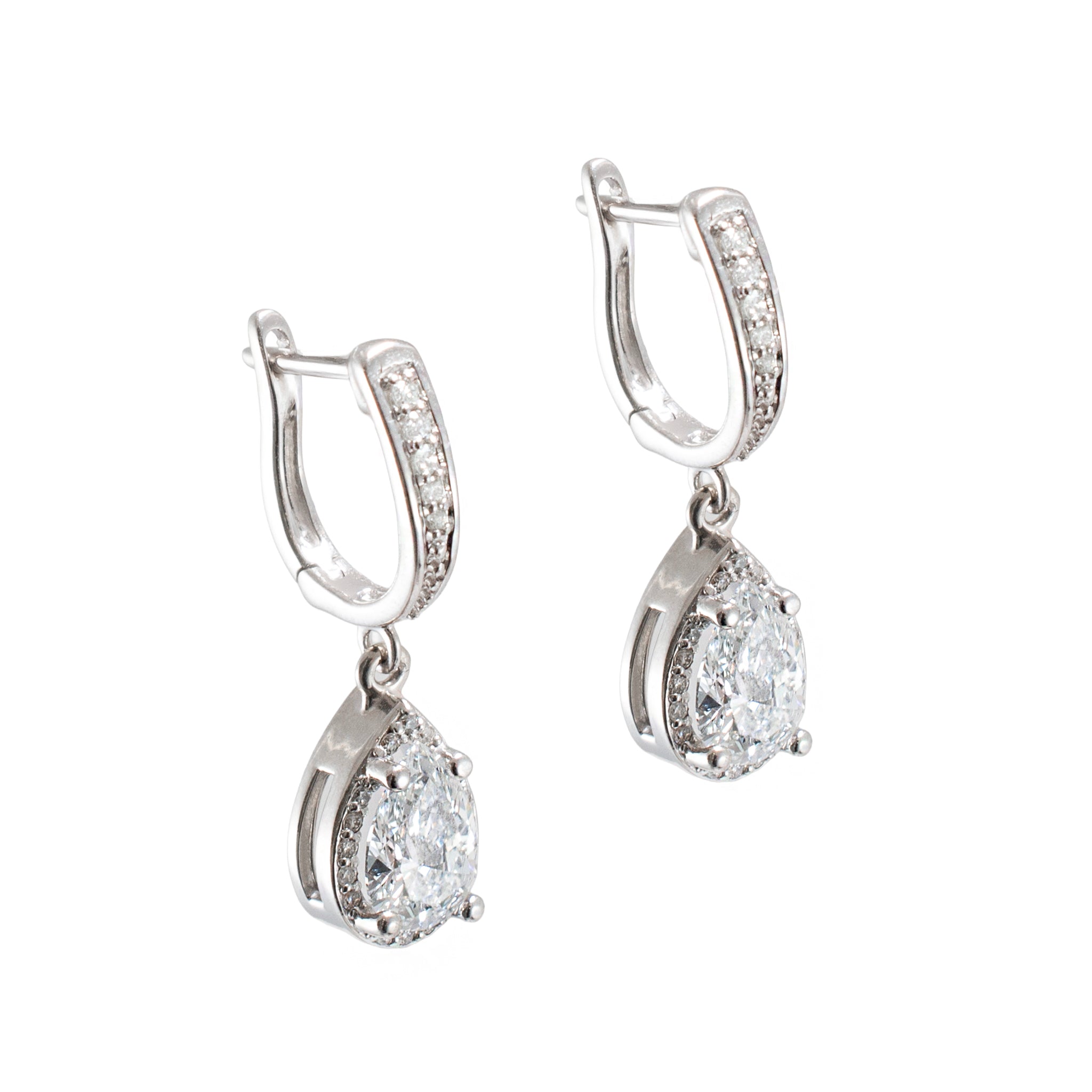 14K White Gold 1.64ctw Gia Pear Shape Halo Diamond Drop Dangle Earrings