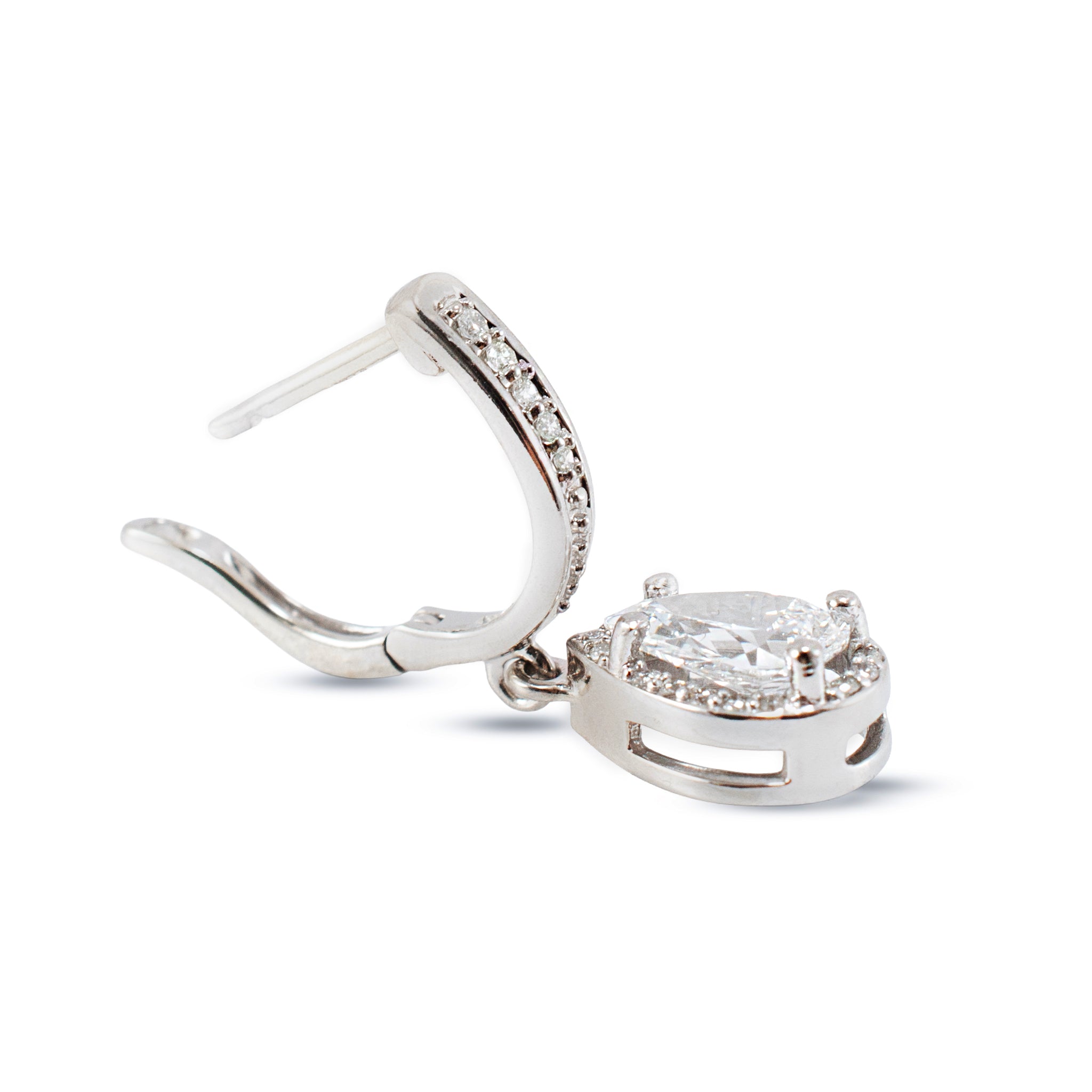 14K White Gold 1.64ctw Gia Pear Shape Halo Diamond Drop Dangle Earrings