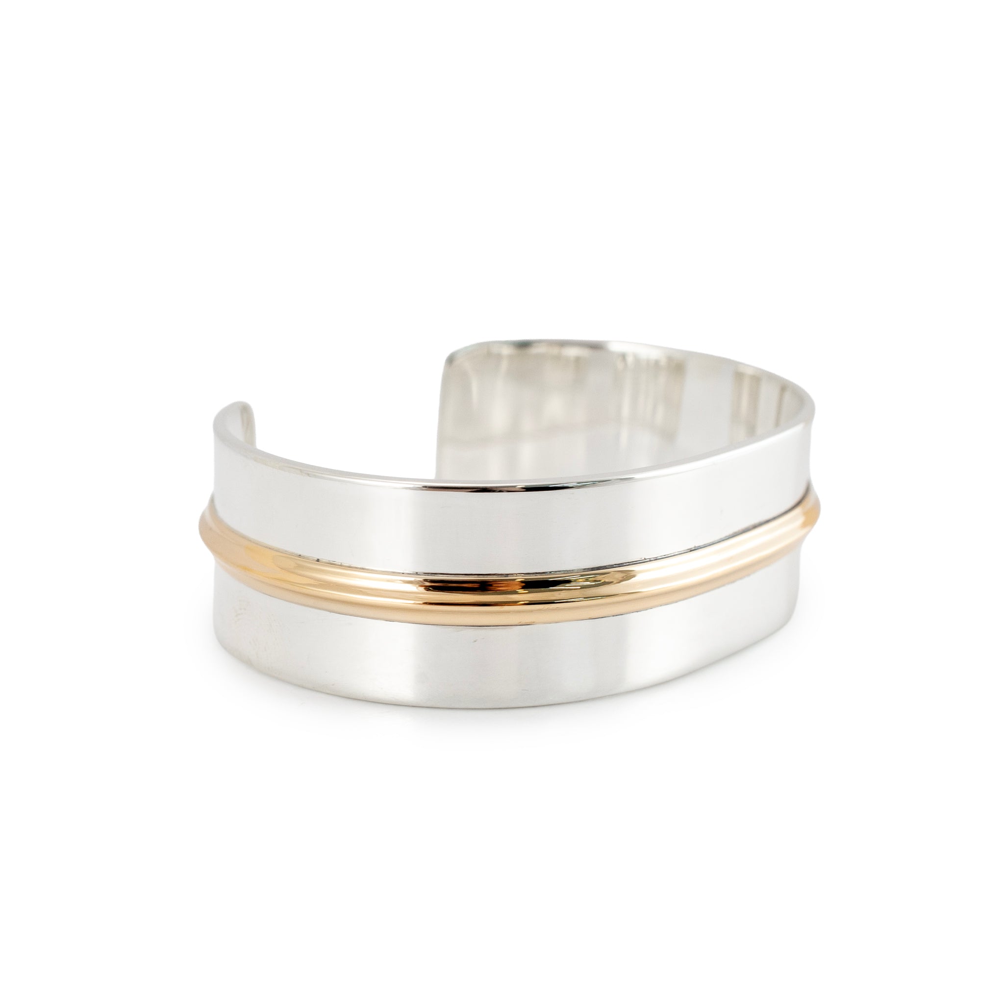 James Avery 14K Yellow Gold 925 Silver Sleek Central Gold Cuff Bangle Bracelet