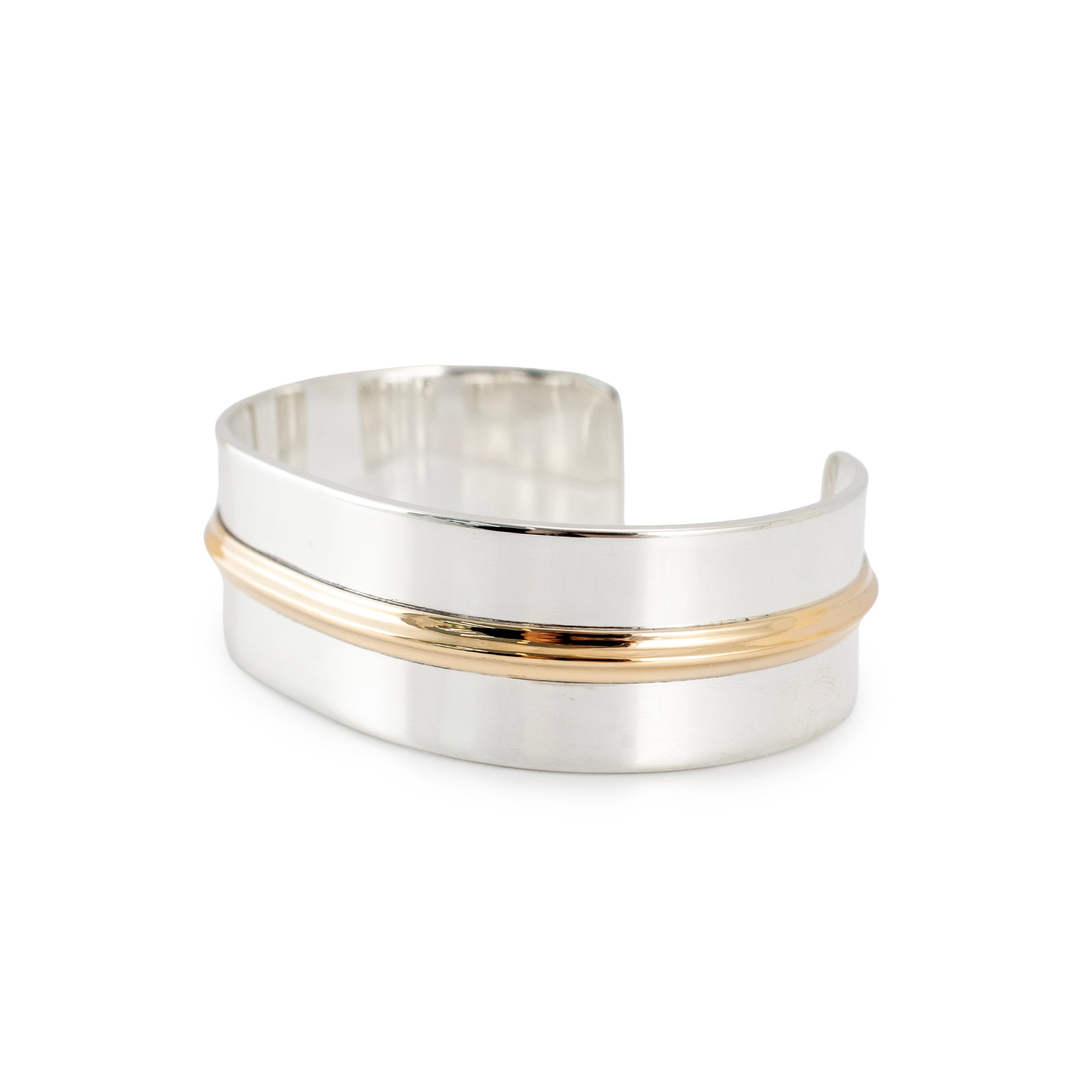 James Avery 14K Yellow Gold 925 Silver Sleek Central Gold Cuff Bangle Bracelet