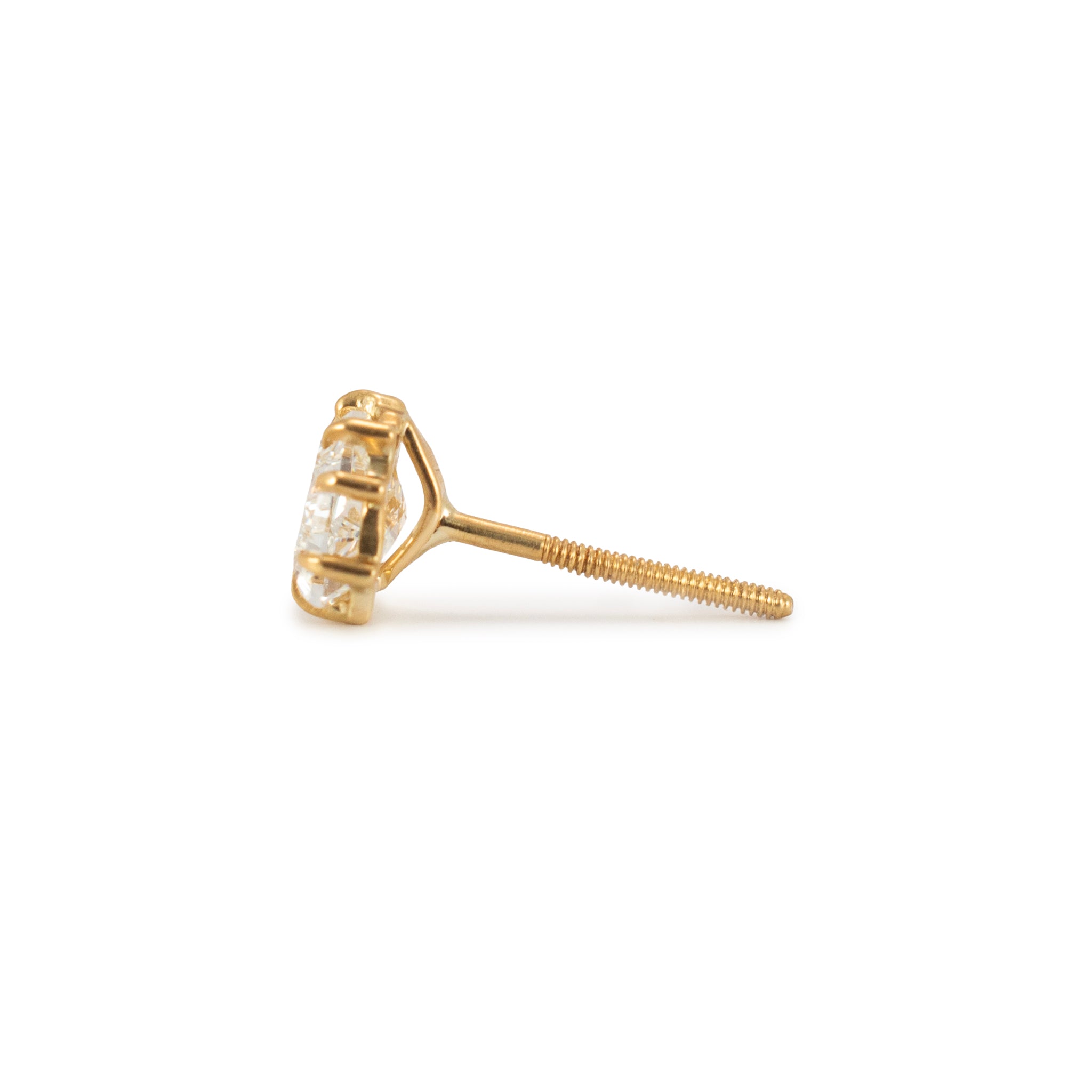 Ladies 14K Yellow Gold 0.53ct Shield Cut Diamond Nine Prongs Stud Earrings