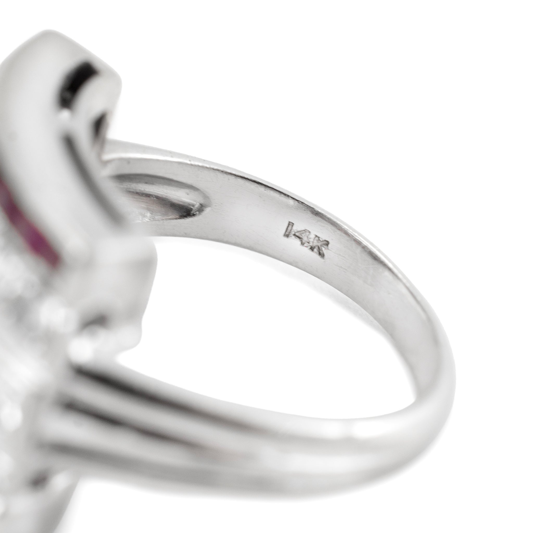 Antique Art Deco 14K White Gold 1.44ct Five Row Diamond Ruby Band Ring