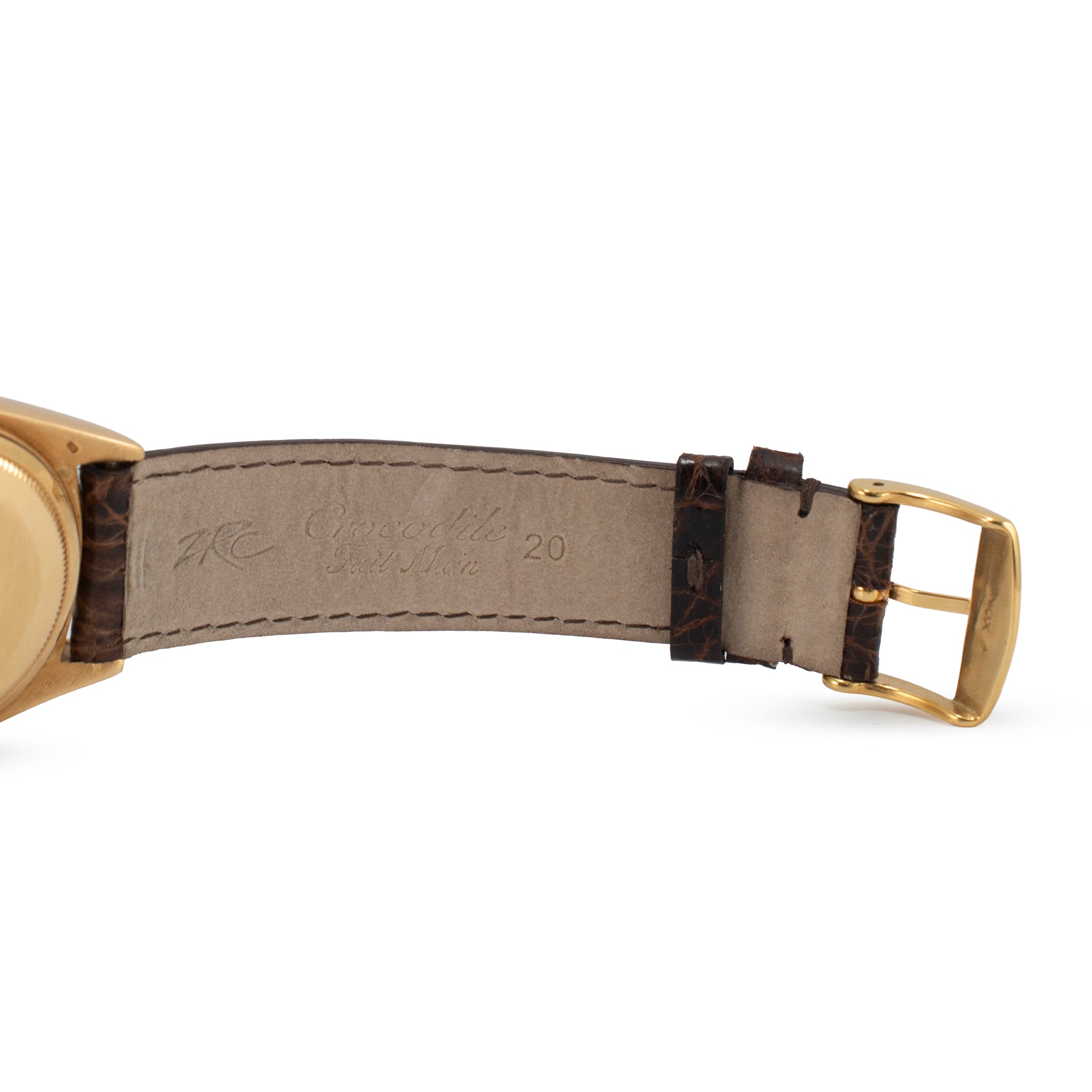 Vintage Rolex Day Date 36MM 18038 Spanish Wood Dial Brown Leather 18K Gold Watch