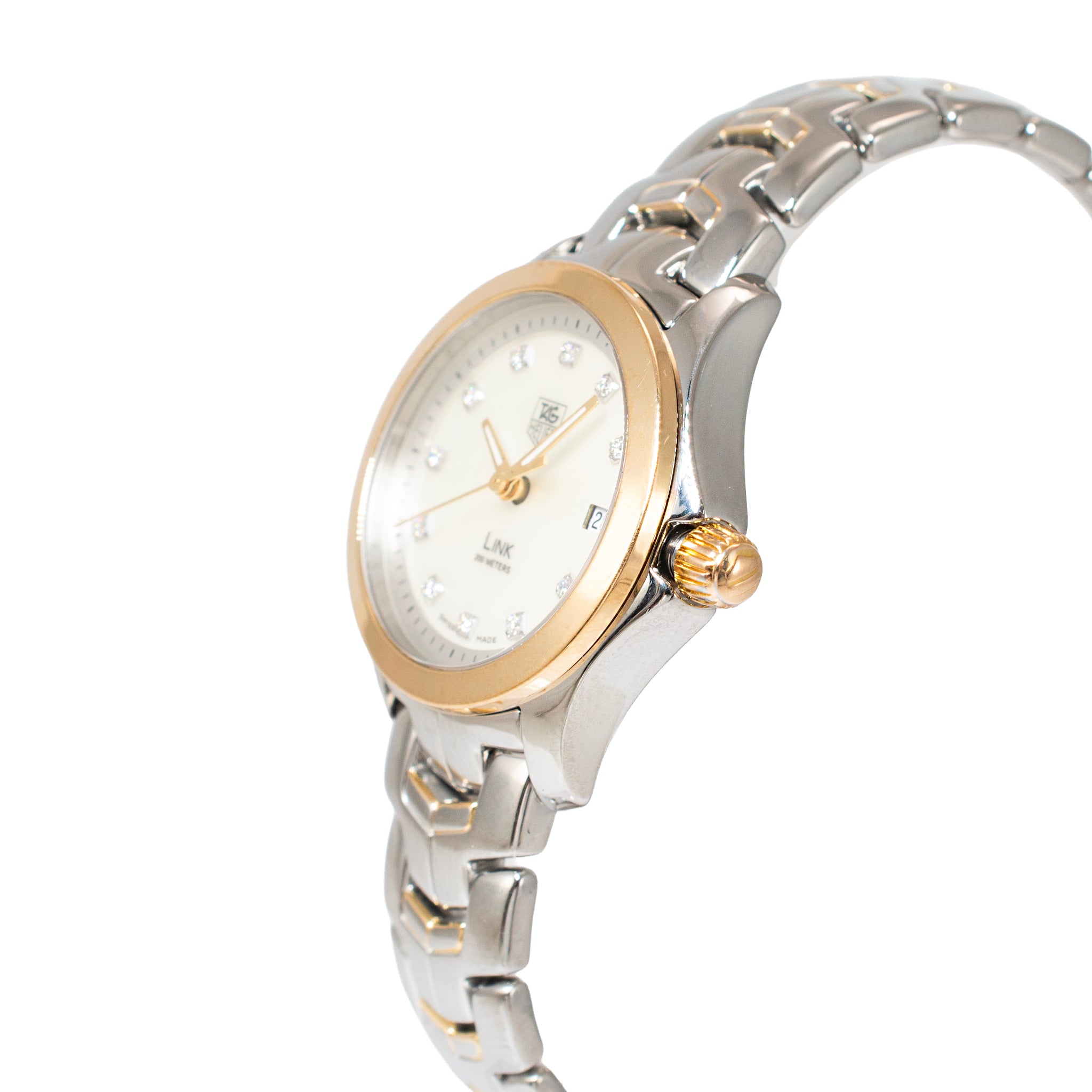Ladies Tag Heuer Link Lady 27MM WJF1353 Mop Diamond Dial Gold Steel Qu
