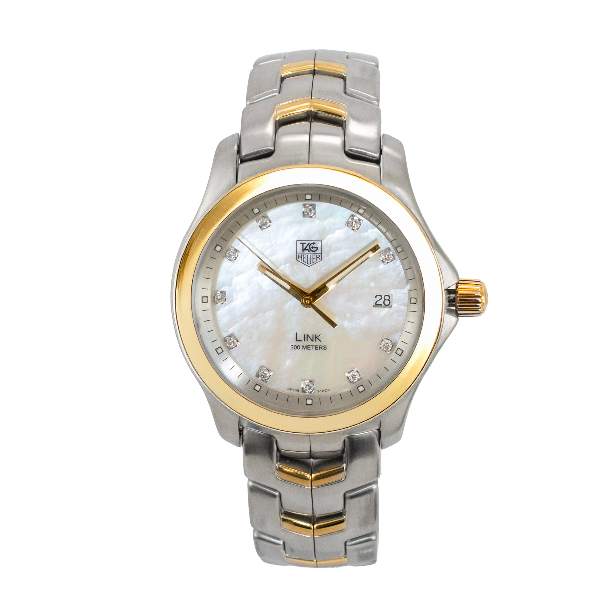 Tag Heuer Link 39MM WJF1153 Mop Diamond Dial Two Tone Gold Steel Quartz Watch