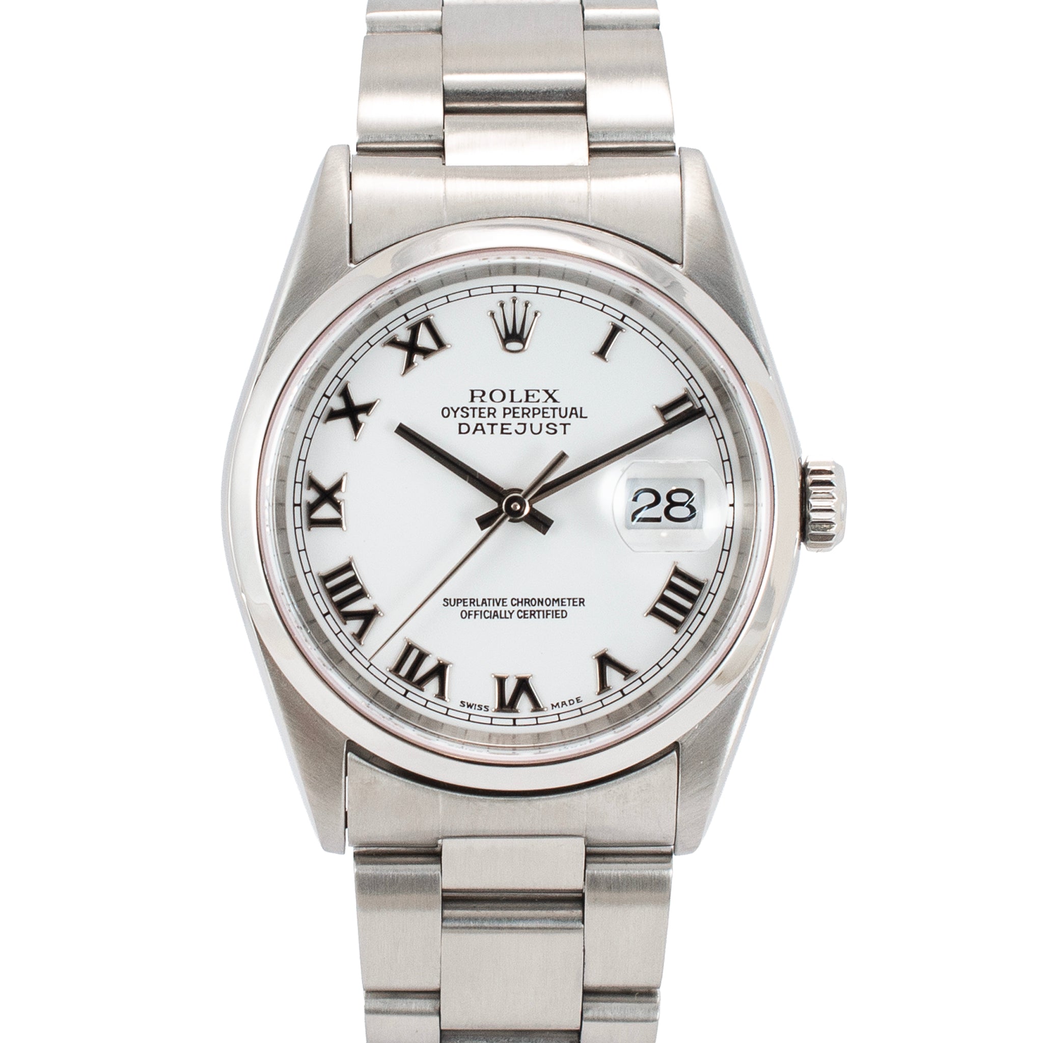 Rolex Datejust 36MM 16200 White Roman Dial Oyster Stainless Steel Watch