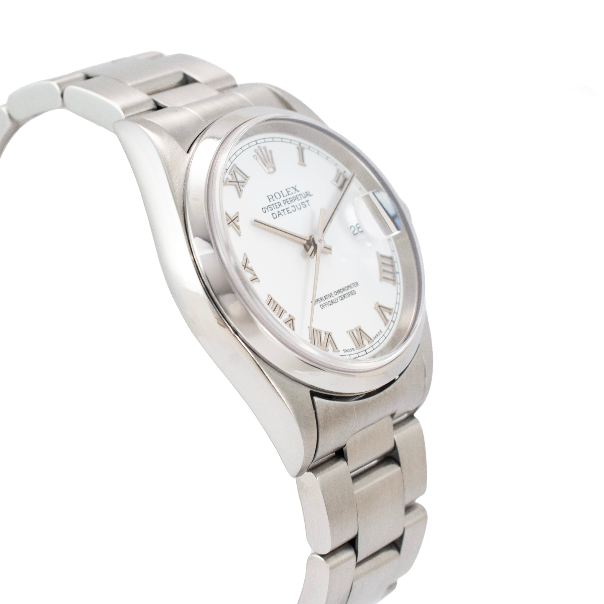 Rolex Datejust 36MM 16200 White Roman Dial Oyster Stainless Steel Watch