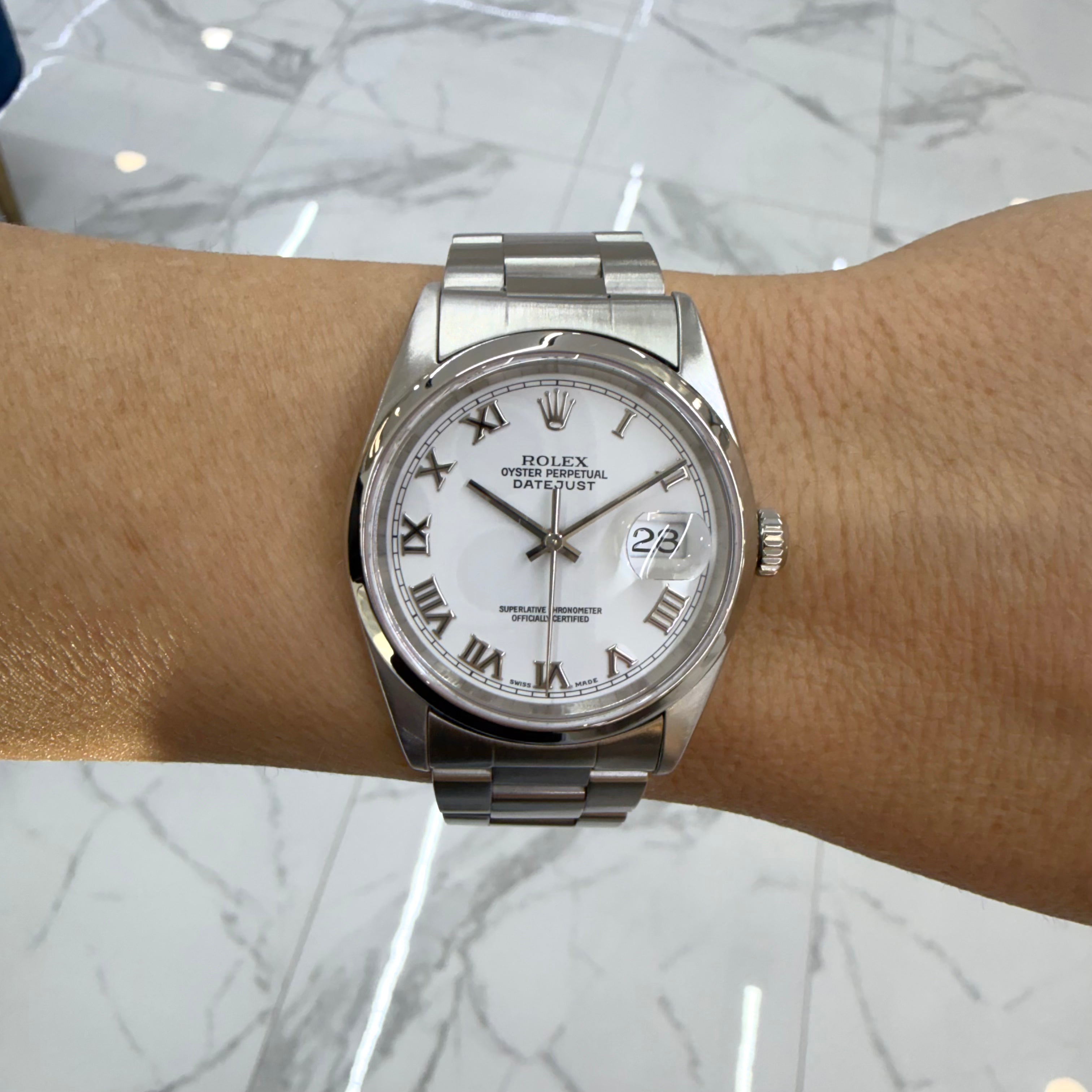 Rolex Datejust 36MM 16200 White Roman Dial Oyster Stainless Steel Watch