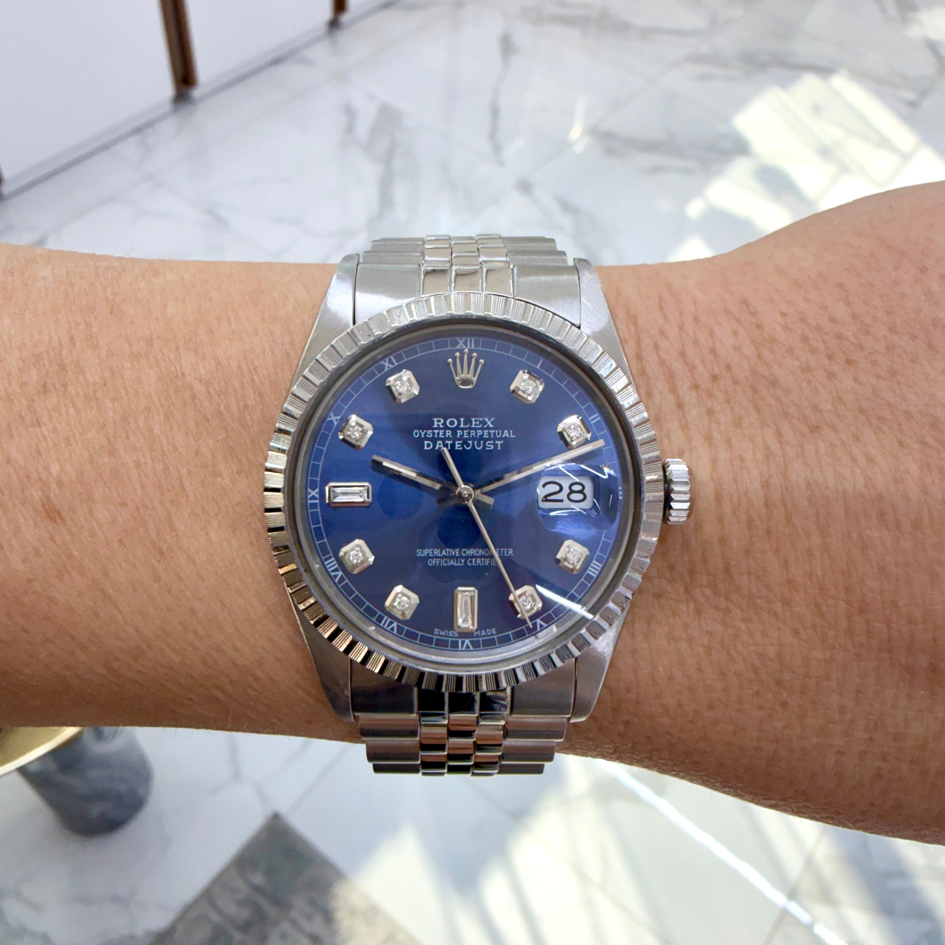 Rolex Datejust 36MM 16030 Blue Diamond Dial Jubilee Fluted Steel Watch