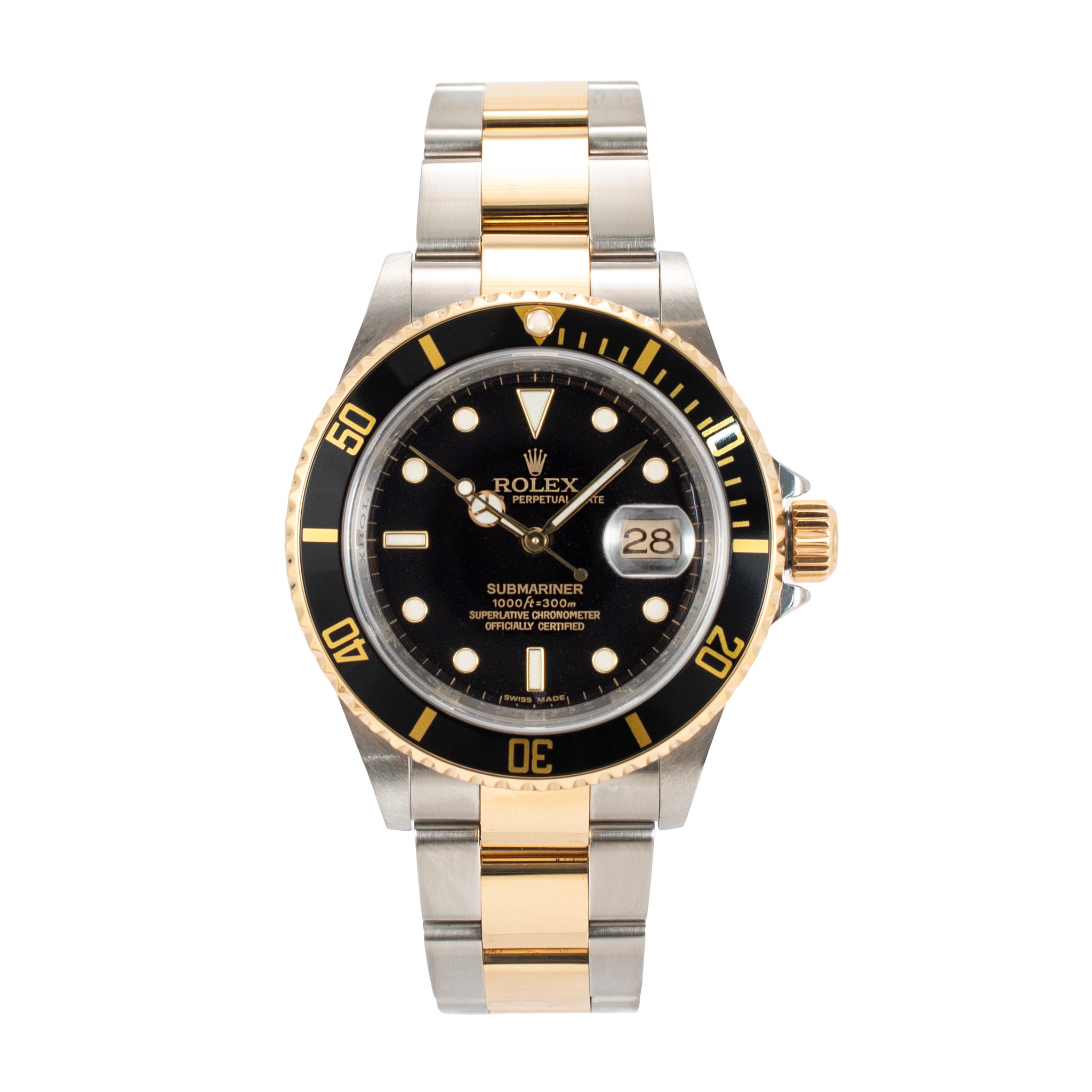 2002 Rolex Submariner Date 40MM 16613LN Black Dial Oyster Gold Steel Watch