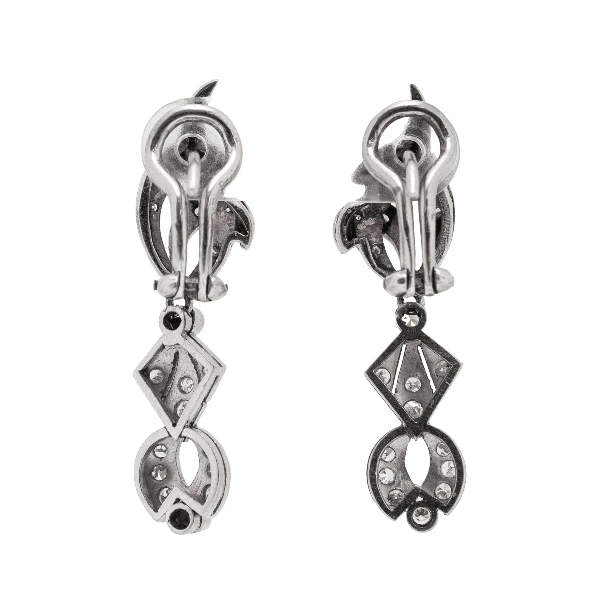 Antique Art Deco Mix Metal Gold Silver Palladium 0.65ct Diamond Dangle Earrings