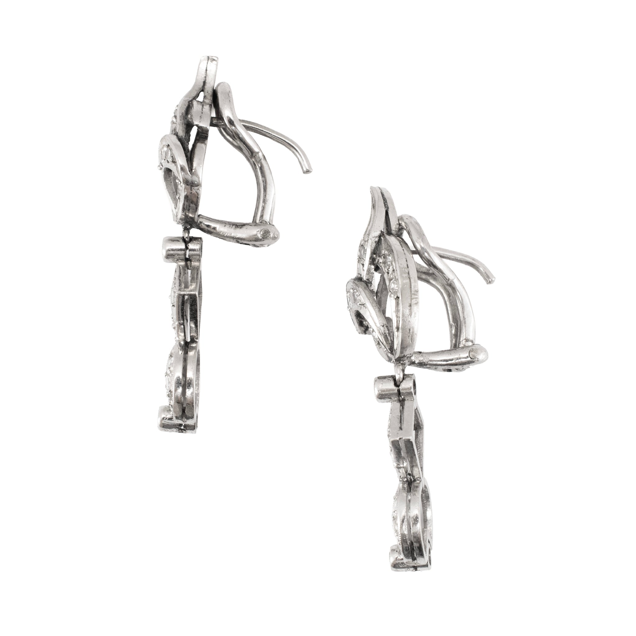 Antique Art Deco Mix Metal Gold Silver Palladium 0.65ct Diamond Dangle Earrings