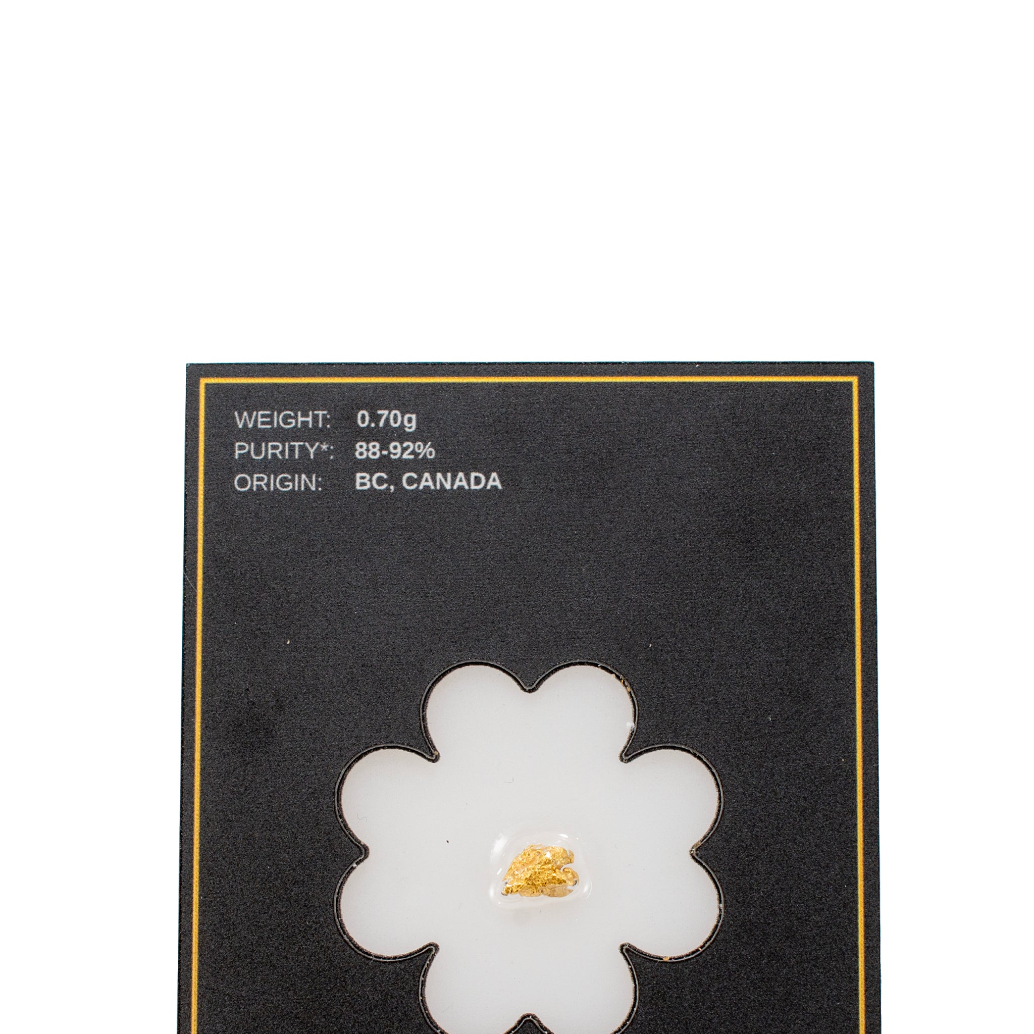 LUCKY RIPS BRITISH COLUMBIA CANADA GOLD NUGGET 0.70G CARDED BULLION NUGGET