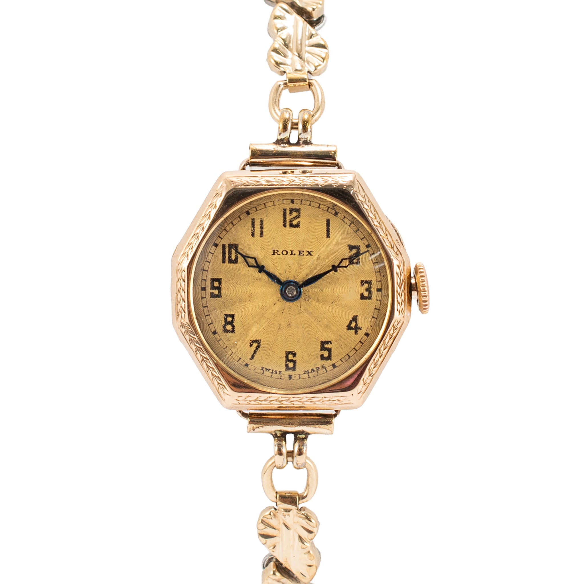 Ladies Antique Art Deco Rolex 9K Gold Telephone Dial Octagonal Vintage Manual Wind Watch