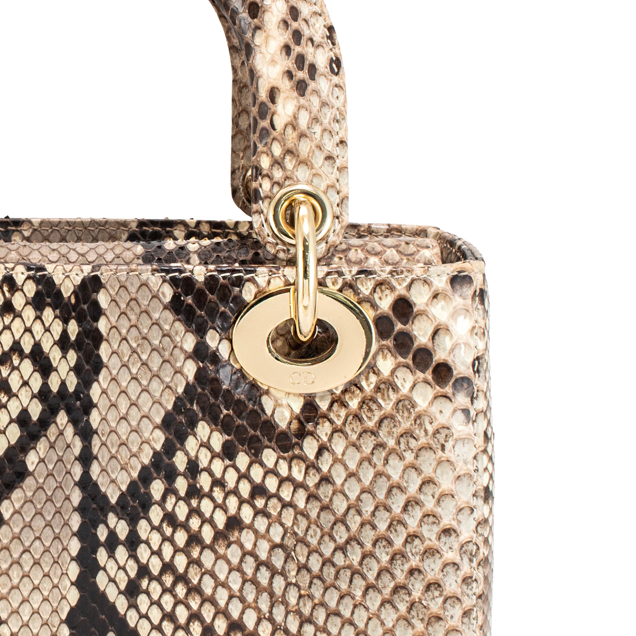 Christian Dior Lady Dior Python Snakeskin Gold Hardware Top Handle Bag