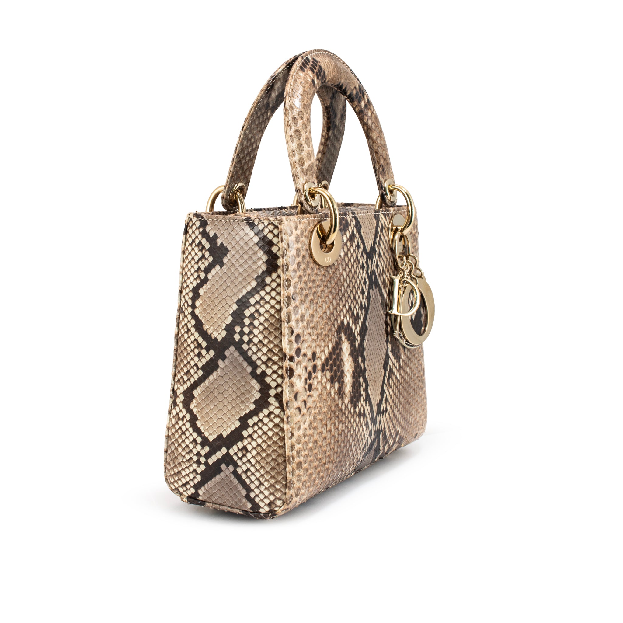 Christian Dior Lady Dior Python Snakeskin Gold Hardware Top Handle Bag