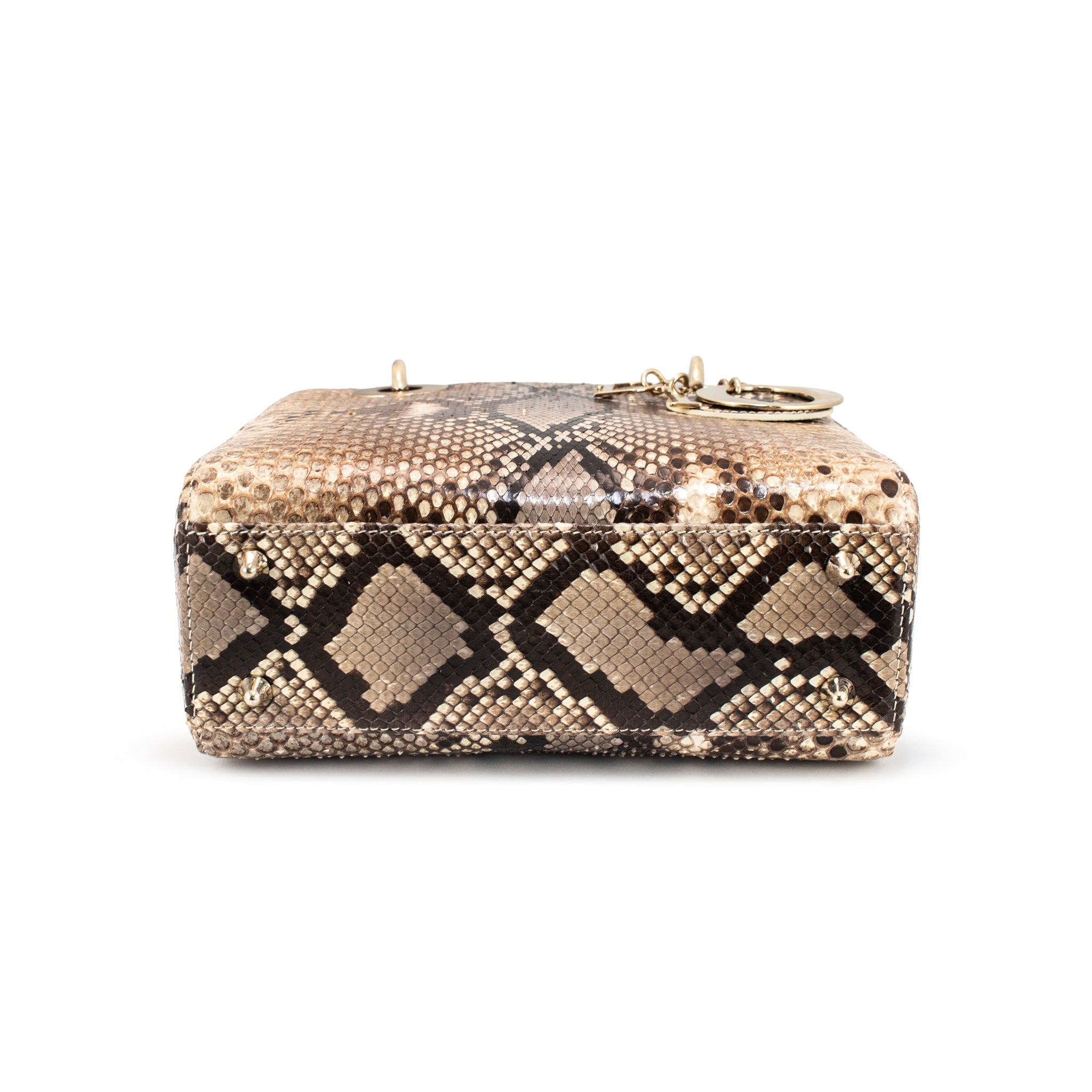 Christian Dior Lady Dior Python Snakeskin Gold Hardware Top Handle Bag
