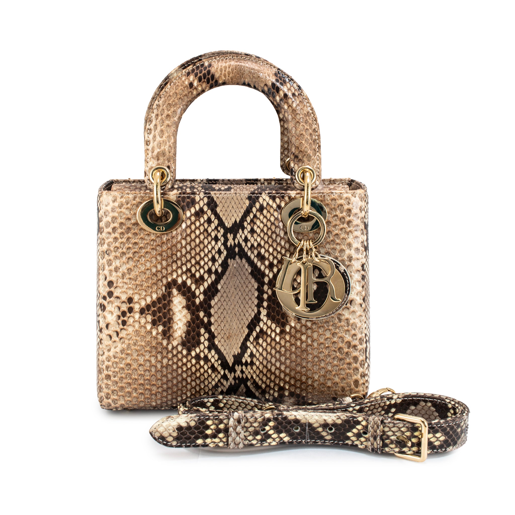 Christian Dior Lady Dior Python Snakeskin Gold Hardware Top Handle Bag