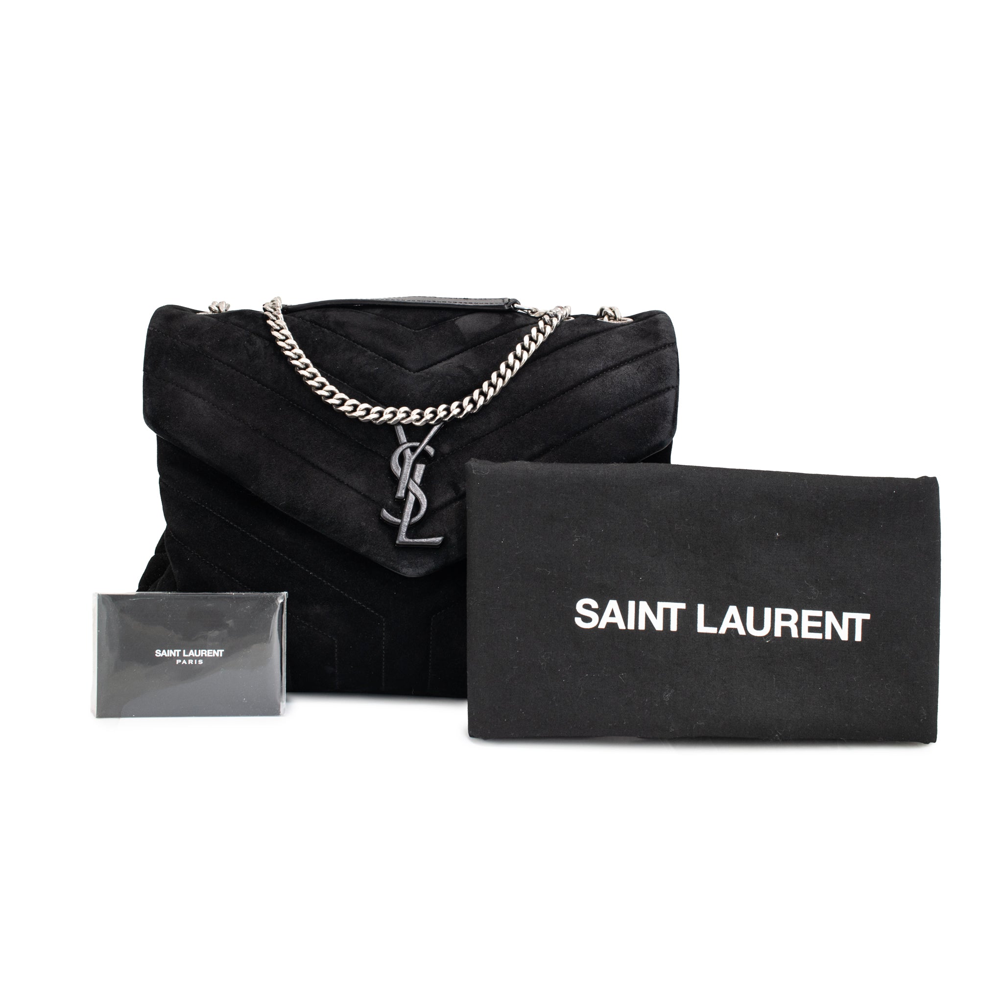 Saint Laurent Loulou Medium Suede Matelassé Chain Shoulder Bag