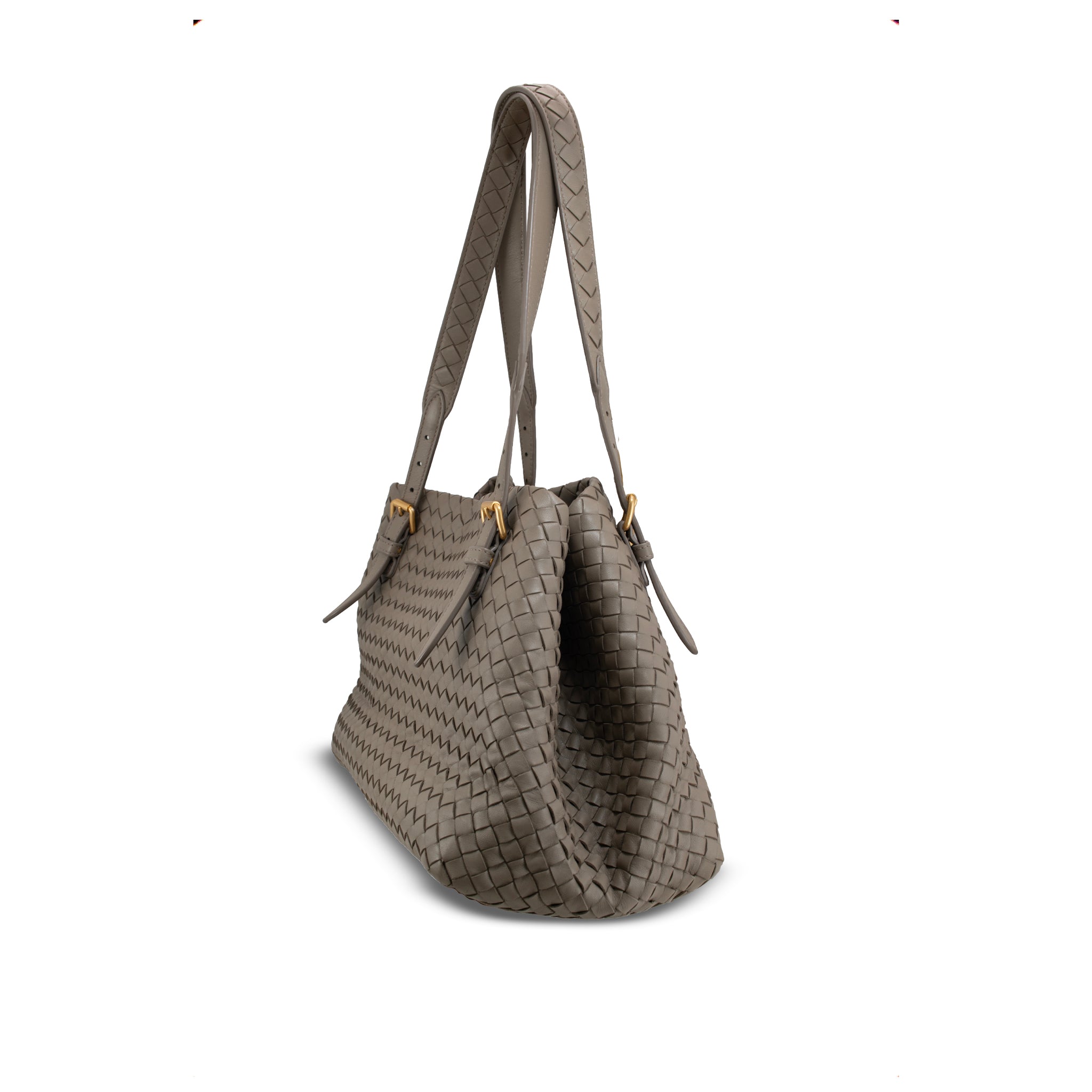 Bottega Veneta Intrecciato Nappa Leather Taupe Gold-Tone Shoulder Handbag