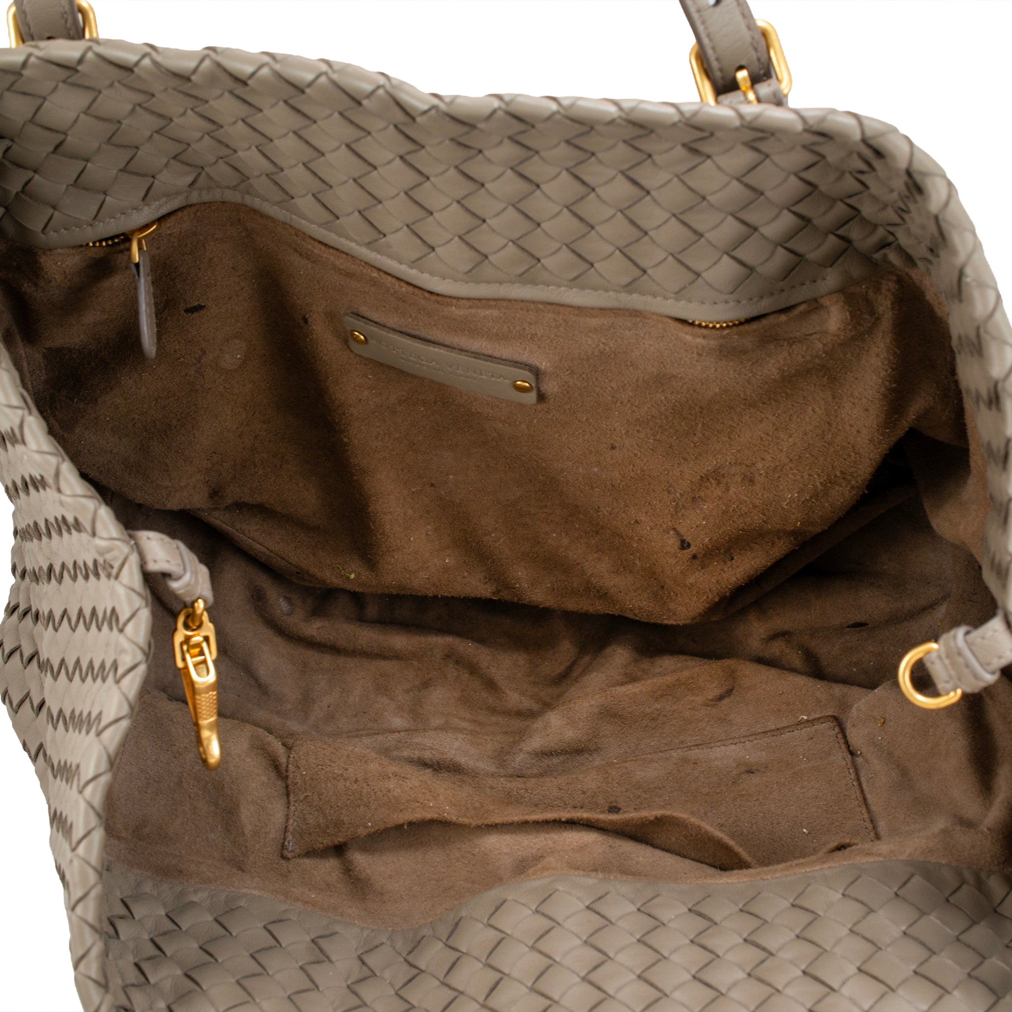 Bottega Veneta Intrecciato Nappa Leather Taupe Gold-Tone Shoulder Handbag