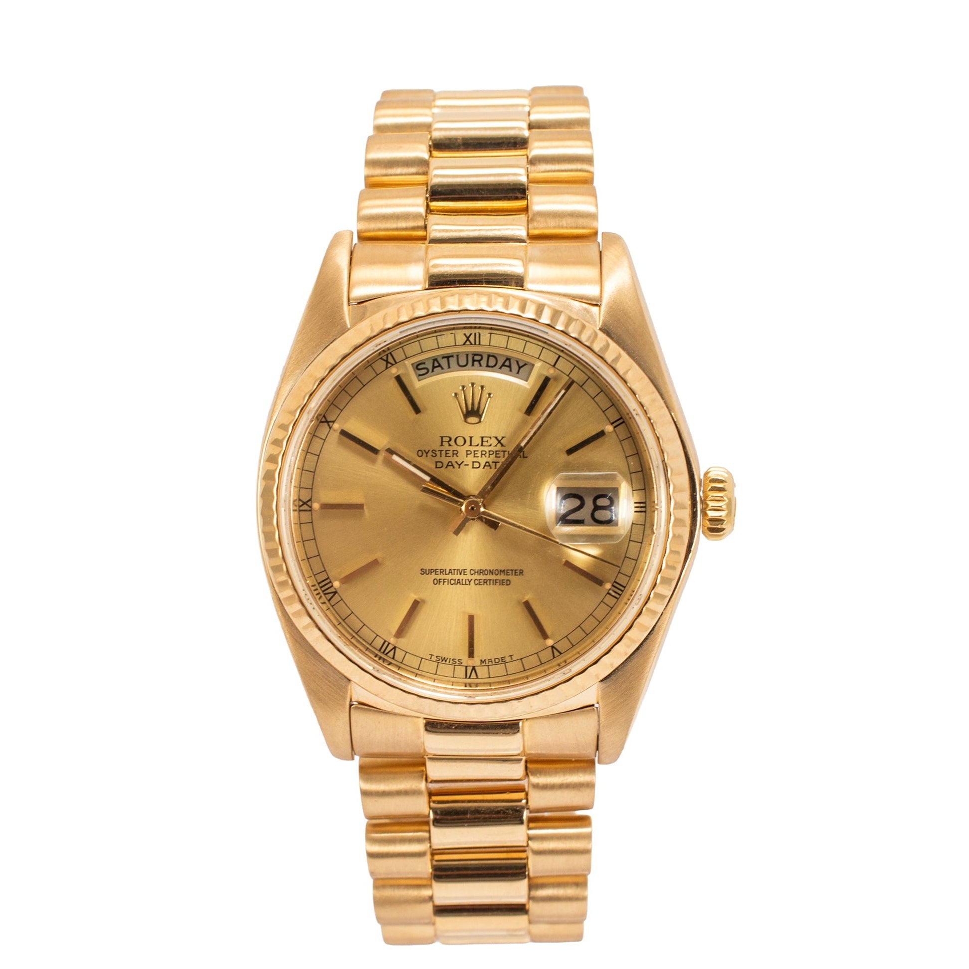 Rolex Day Date 36MM 18038 Champagne Dial Quick Set 18K Yellow Gold Watch