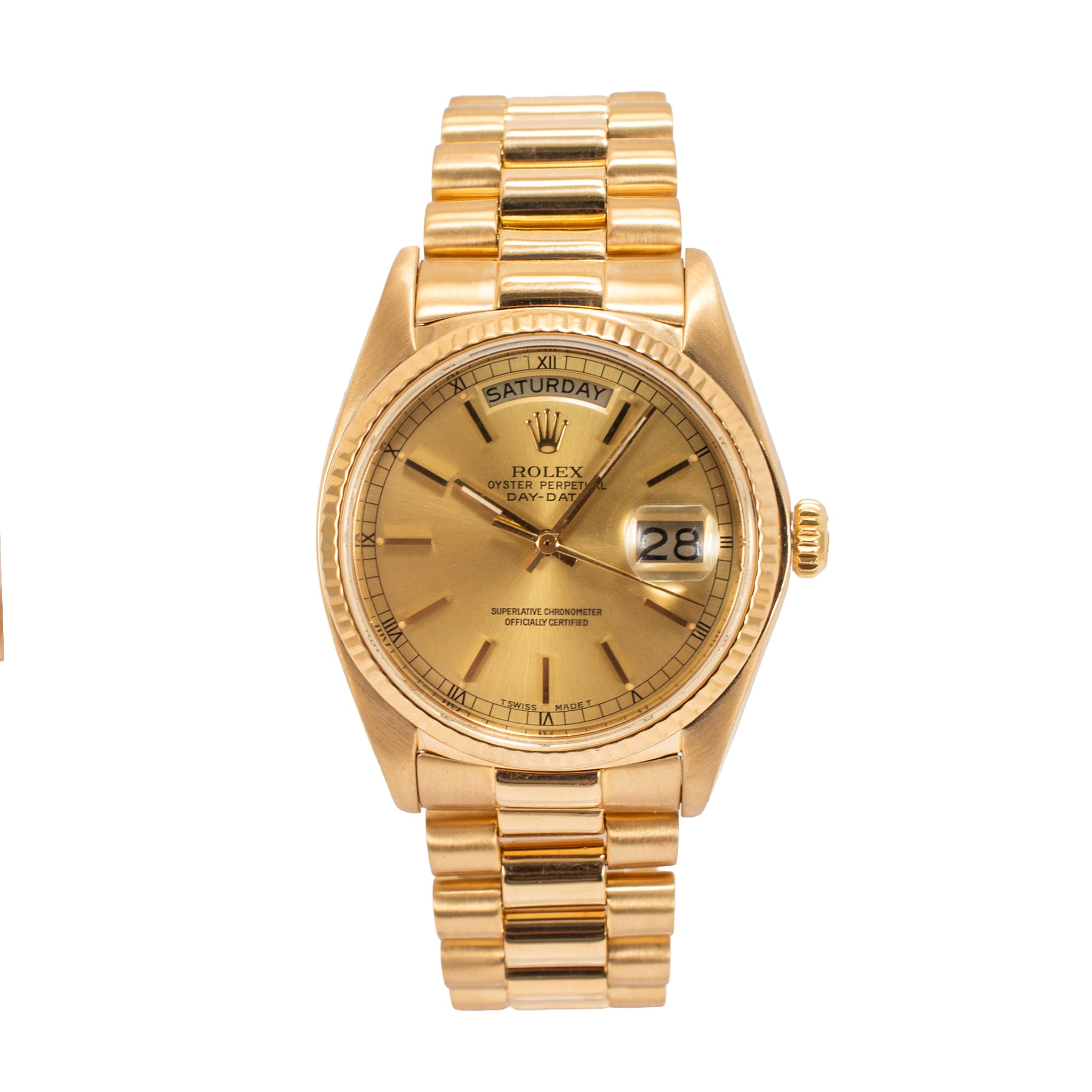 Rolex Day Date 36MM 18038 Champagne Dial Quick Set 18K Yellow Gold Watch